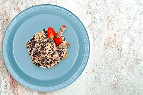 DecorRack DecorRack 10 Large Plastic Plates, Heavy Duty 9 inch Colored Plastic Dinner Plates, Disposable Party Ware for Kids Birthday, Cake Dessert Plates, Holiday Tableware, Light Blue (Pack of 10)