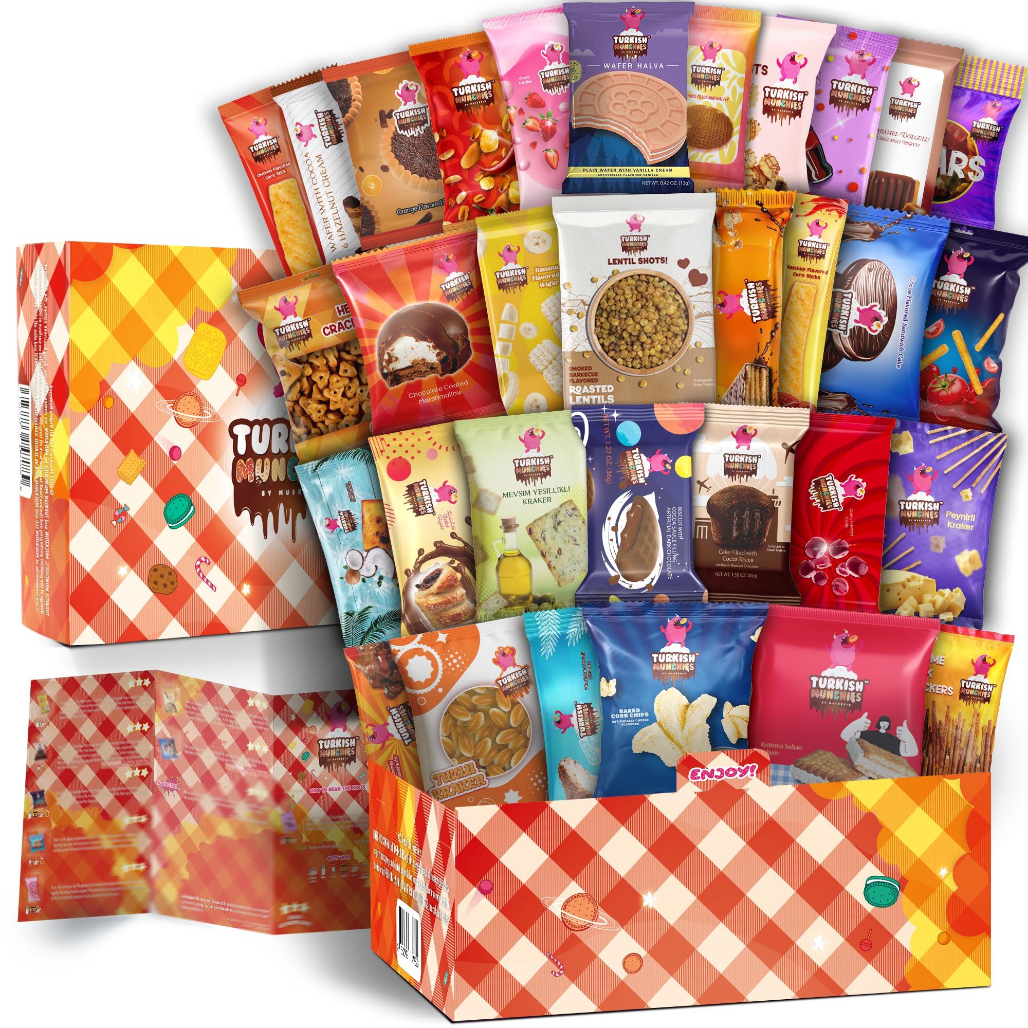 Turkish Munchies by Muekzoin Mega International Snack Box | Premium Exotic Foreign Snacks | Unique Snack Food Gifts Included | Try Extraordinary Turkish Snacks | Candies from Around the World | 32 Full-Size Snacks