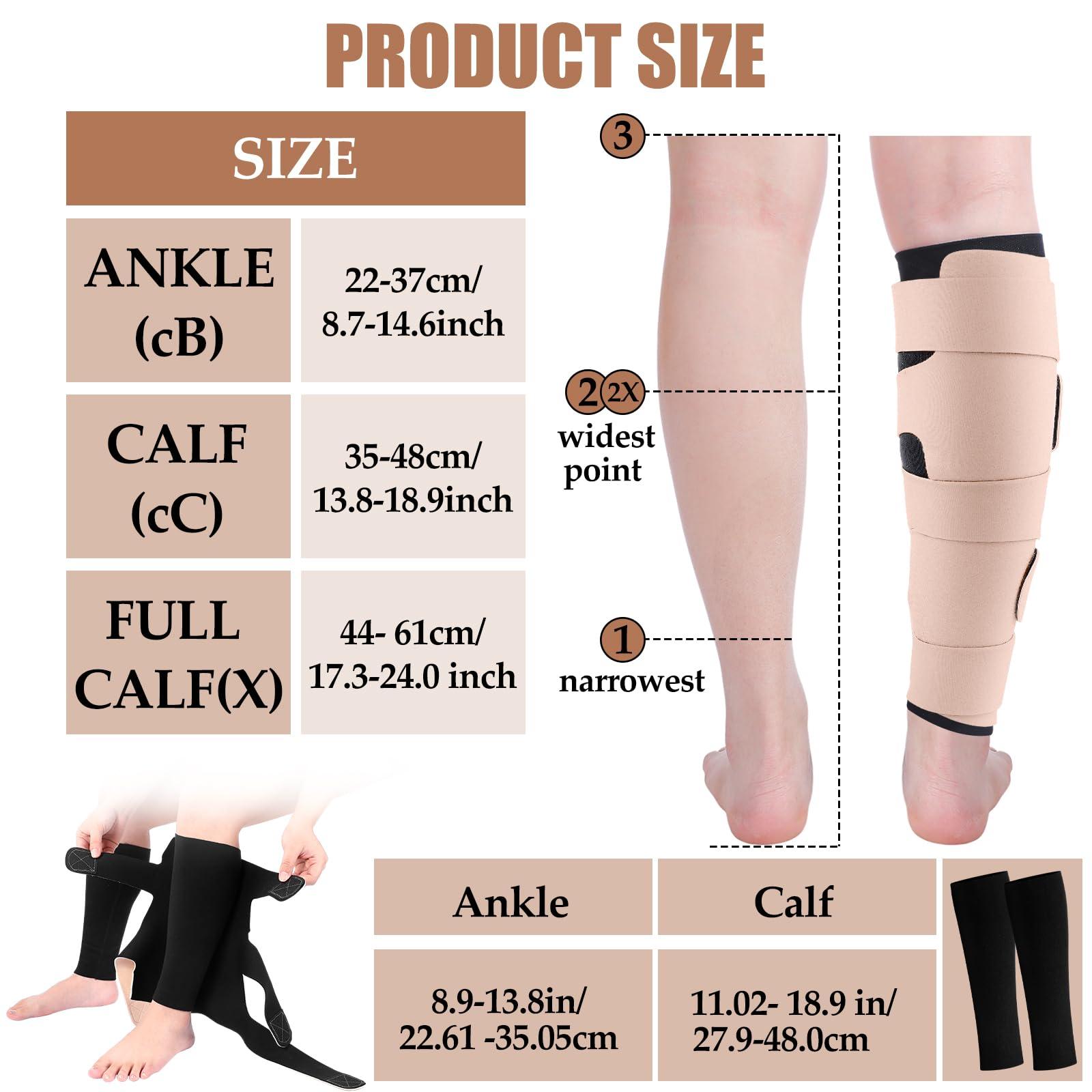 Croknit Croknit 3 Pairs Lymphedema Compression Leg Wraps Adjustable Lower Leg Cover up Medical Shin Splint Wrap for Heaviness Fatigue(Black-complexion Leg Wrap)