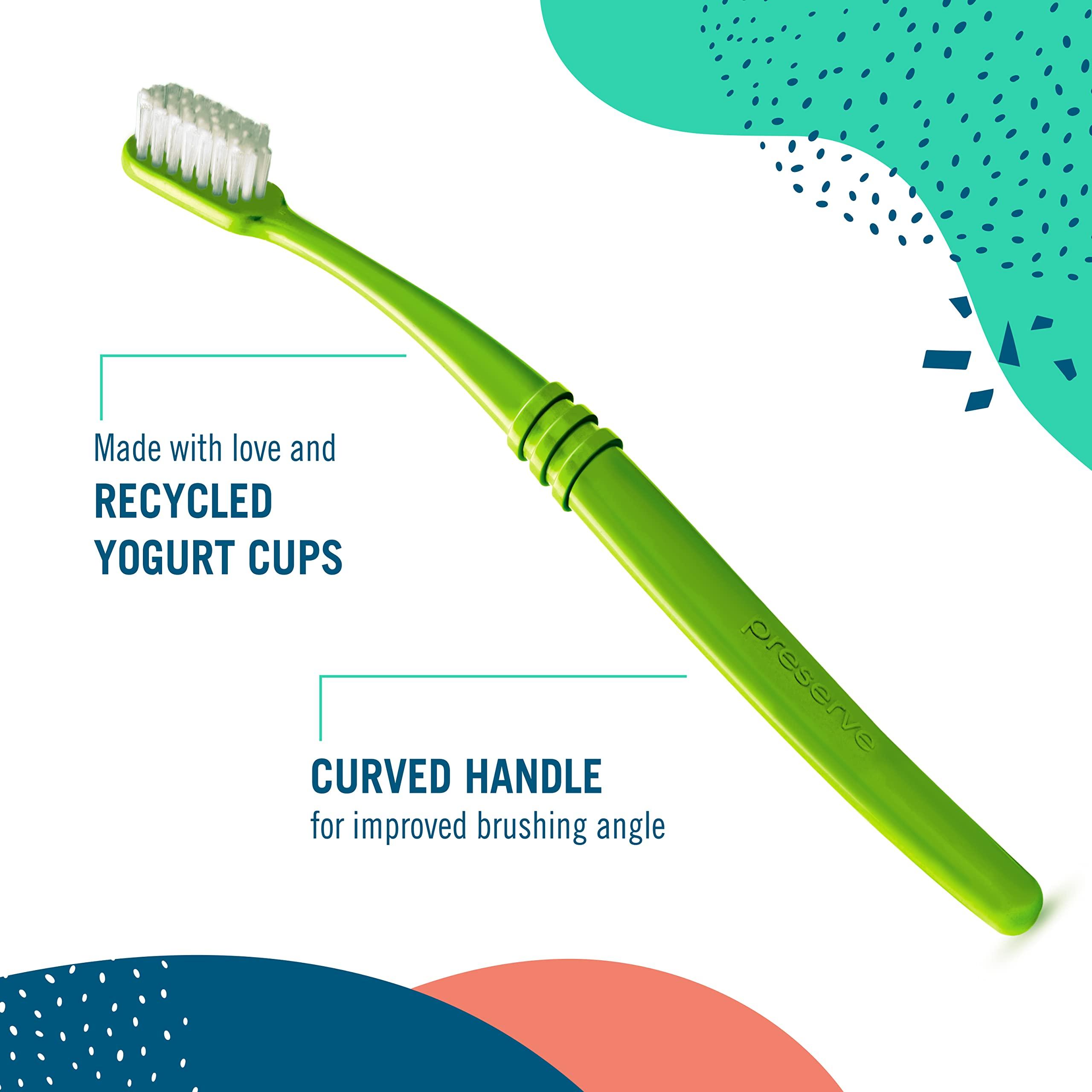Preserve Preserve Eco Friendly Adult Toothbrushes, Made in The USA from Recycled Plastic, Ultra Soft Bristles, Paperboard Package, Colors Vary, 6 Count