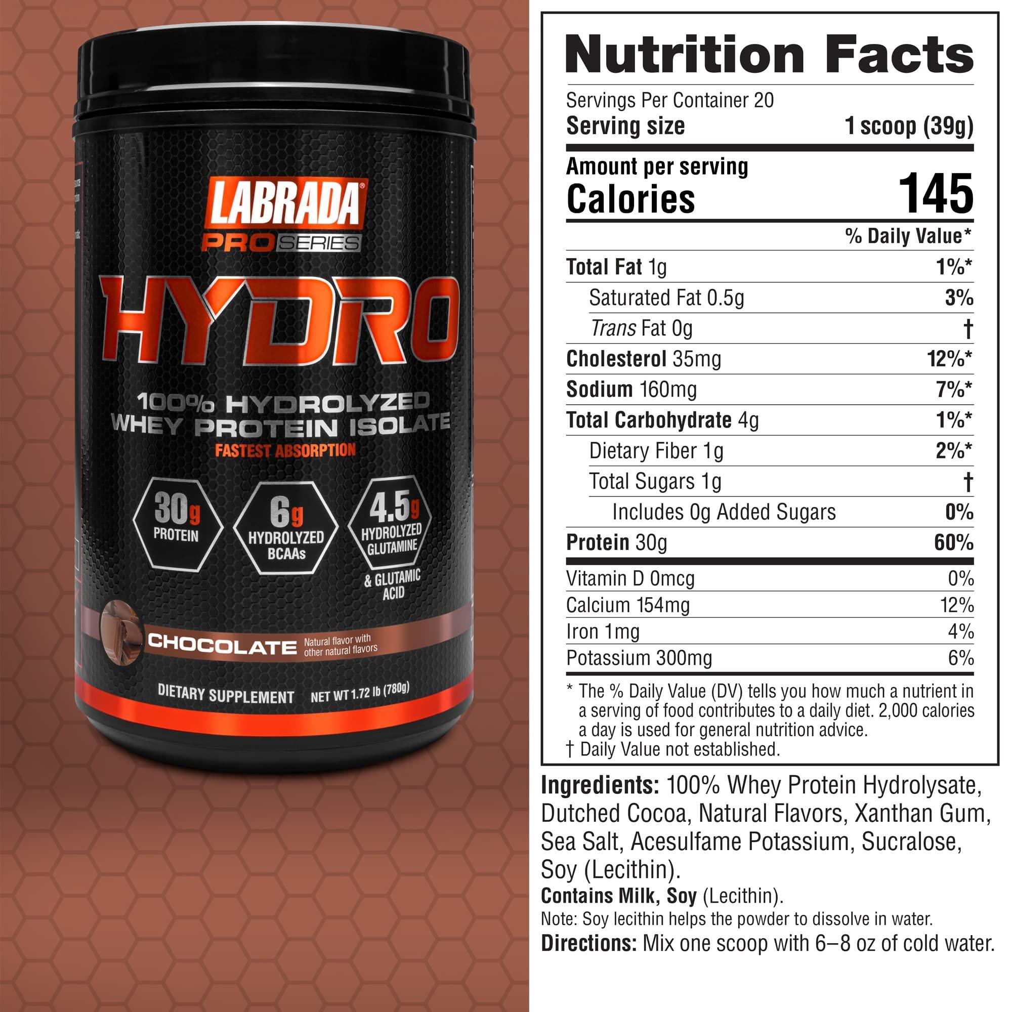 Labrada Labrada Hydro 100% Pure Hydrolyzed Whey Protein Isolate Powder, Lactose Free, Fastest Digesting, Instant Mixing,Delicious Taste 20 Servings(Chocolate)