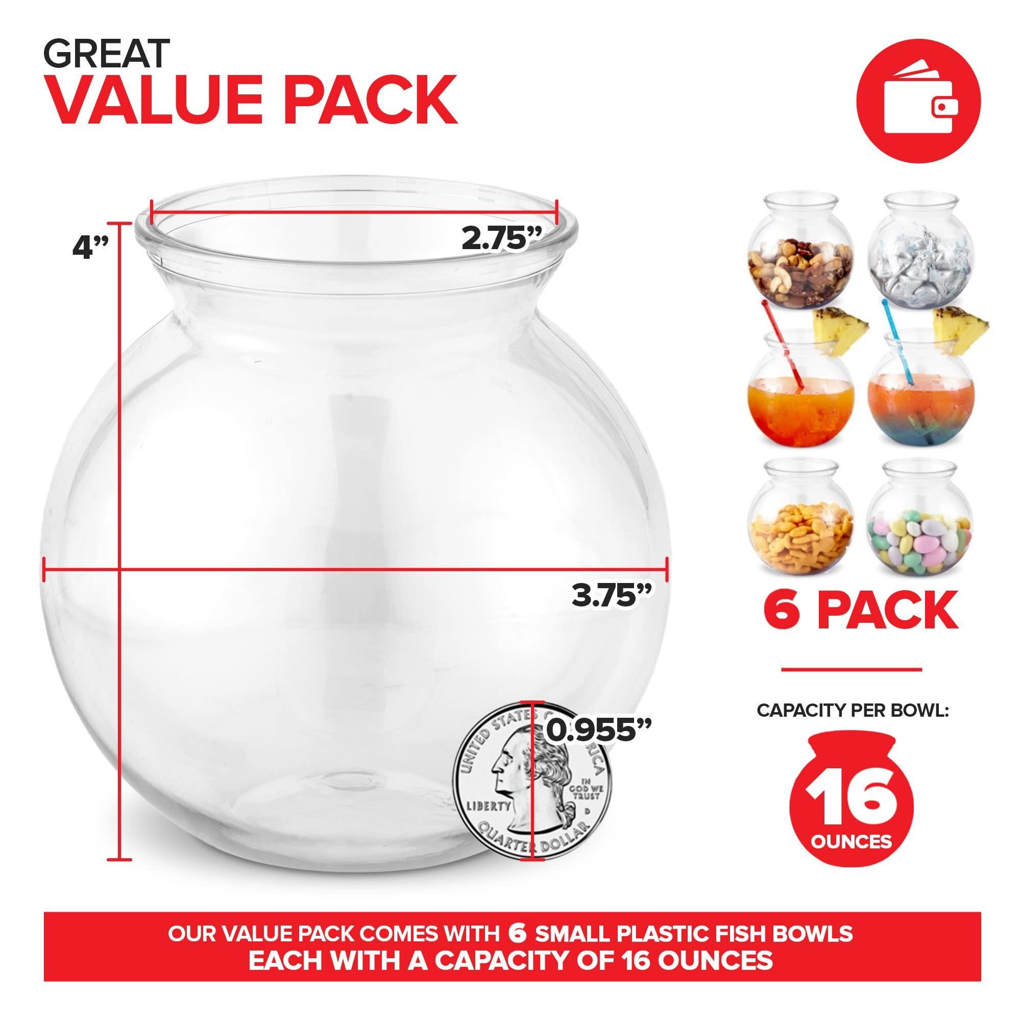 Stock Your Home Small Round Plastic Fish Bowls for Parties (6 Pack) 16 oz Clear Mini Drink Bowl, Shatterproof Fishbowl Glasses for Drinks, Centerpieces, Decorations, Goldfish Pond Carnival Game, Centerpiece Vases