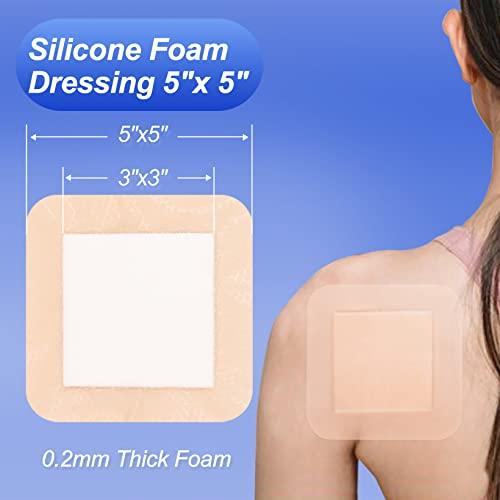 Niceful Niceful 10 Packs Ultra Soft Super Absorbent Wound Dressing 4\"x4\", 10 Packs Silicone Foam Dressing 5\"x5\", Highly Absorbent Wound Dresing Large Wound Bandages for Bedsore uler