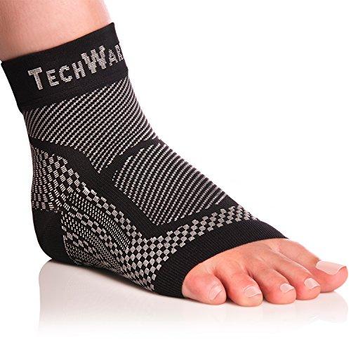 TechWare Pro TechWare Pro Ankle Brace Compression Sleeve - Relieves Achilles Tendonitis, Joint Pain. Plantar Fasciitis Foot Sock with Arch Support Reduces Swelling & Heel Spur Pain. (Black, S/M)