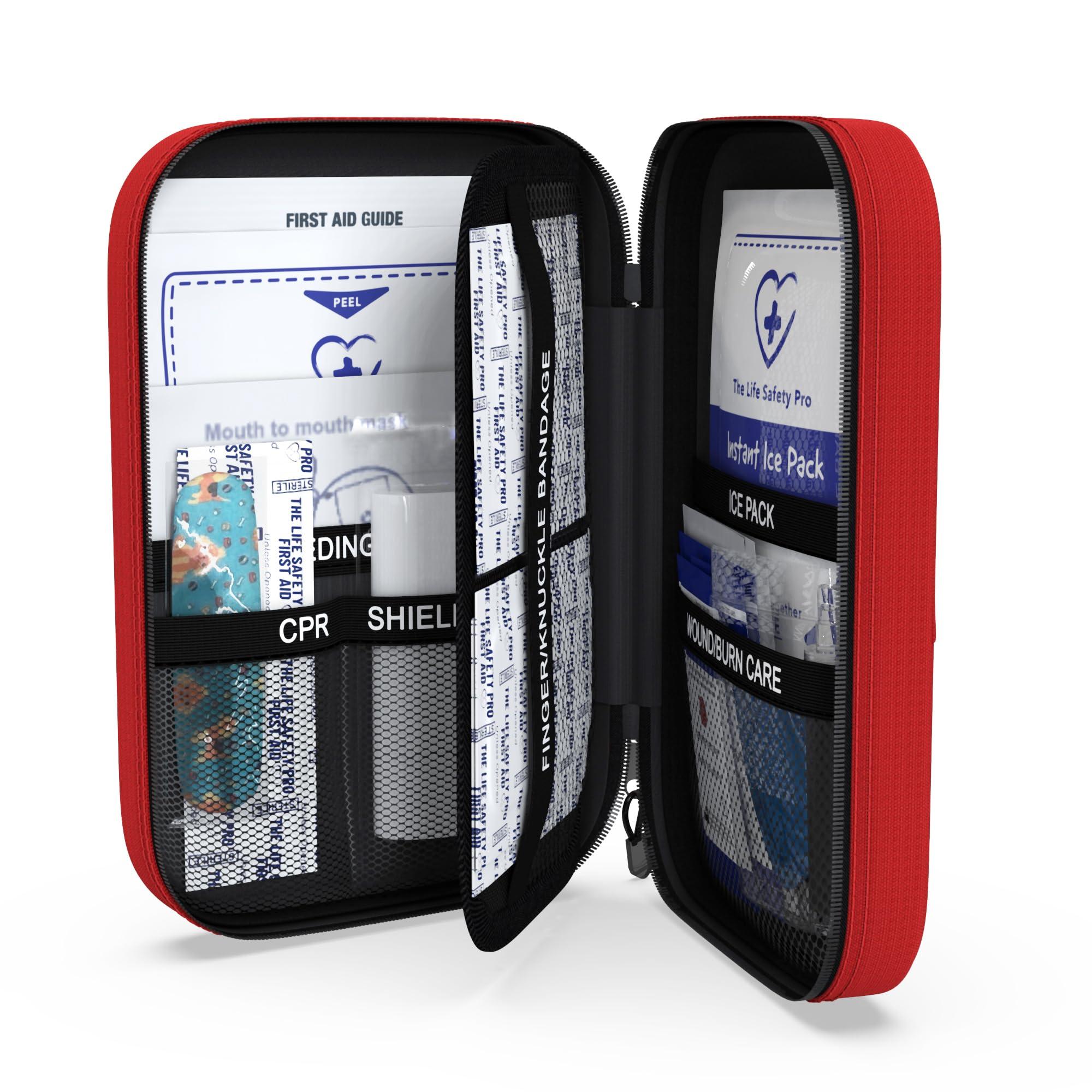 The Life Safety Pro Small, First Aid and CPR Kit for children, toddler, and kids. Large Variety of Bandages to fit your childs injuries. Perfect travel first aid kit, Diaper Bag, Backpack, Car, and More. Quick and Effect