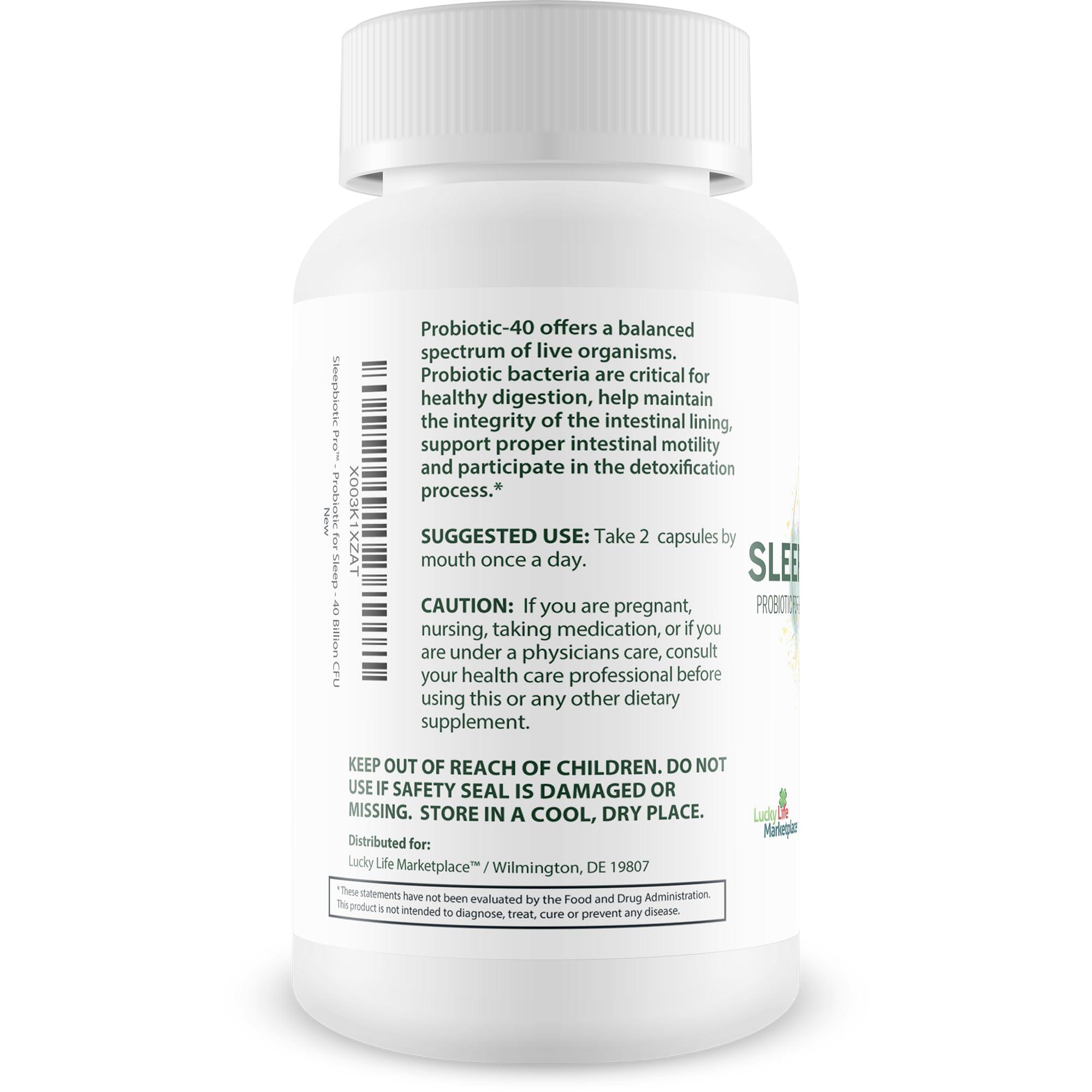 Lucky Life Marketplace Sleepbiotic Pro - Multi-Strain Probiotic Sleep Support - Aid Gut Health & Immune Support - Promote Relaxation & Sleep Quality with Premium Probiotics - Lactobacillus & Bifidobacterium - 40 Billion CFU