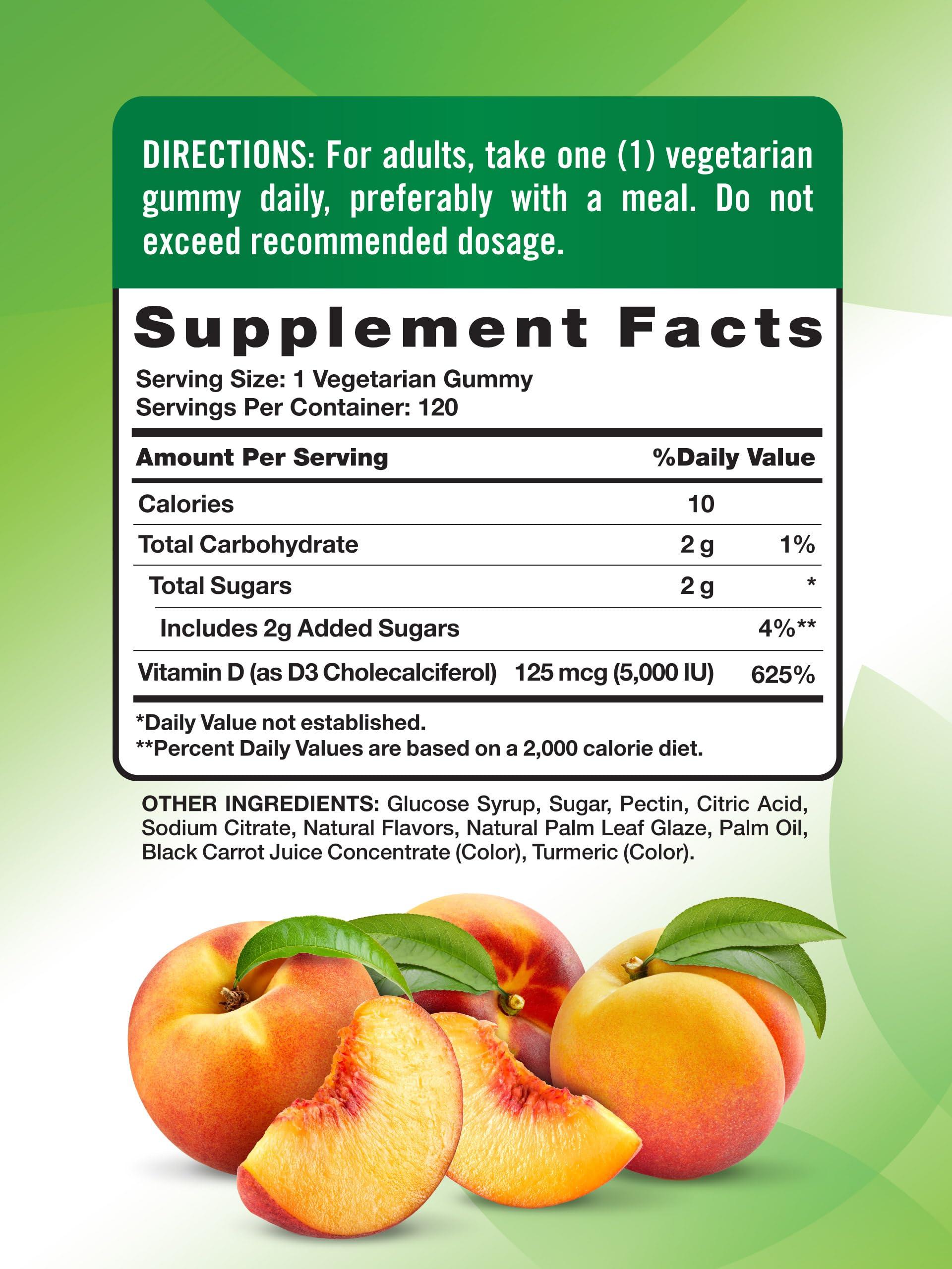 Nature\'s Truth Nature\'s Truth Vitamin D3 Gummies | 5000 IU | 120 Count | Peach Flavor | Vegetarian, Non-GMO & Gluten Free Supplement