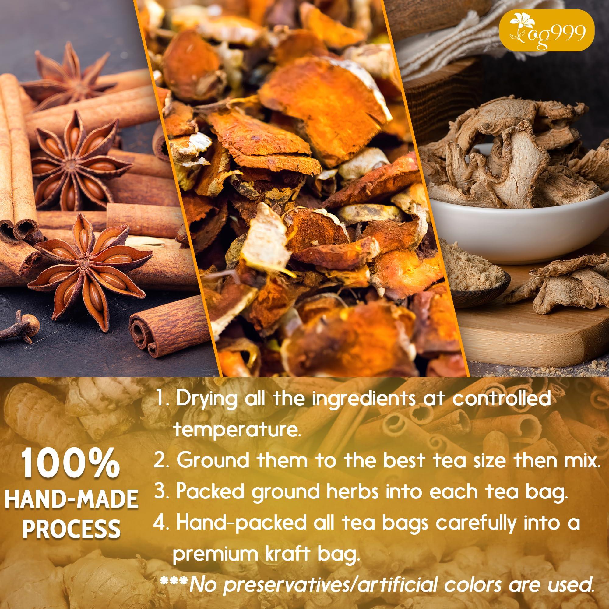 TOG999 Special 30 Tea Bags Turmeric Ginger Cinnamon Tea, 100% Natural, Hand-made Blend of Turmeric, Ginger, and Cinnamon. Eco-conscious Tea Bags. Turmeric Ginger Herbal Tea. No Sugar, No Caffeine, No Gluten, Vegan.