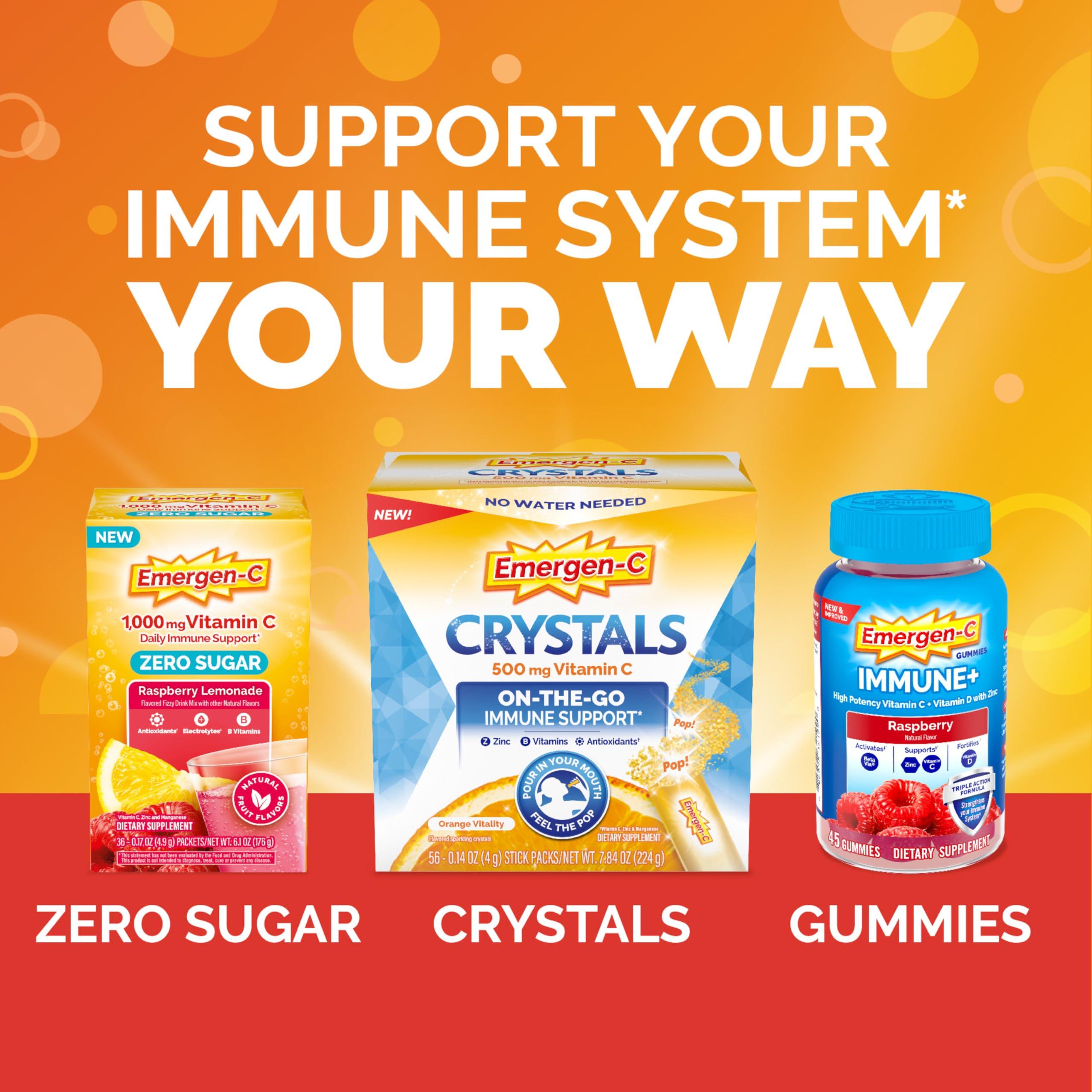 Emergen-C Emergen-C 1000mg Vitamin C Powder, with Antioxidants, B Vitamins and Electrolytes, Vitamin C Supplements for Immune Support, Caffeine Free Drink Mix, Raspberry Flavor - 60 Count/2 Month Supply