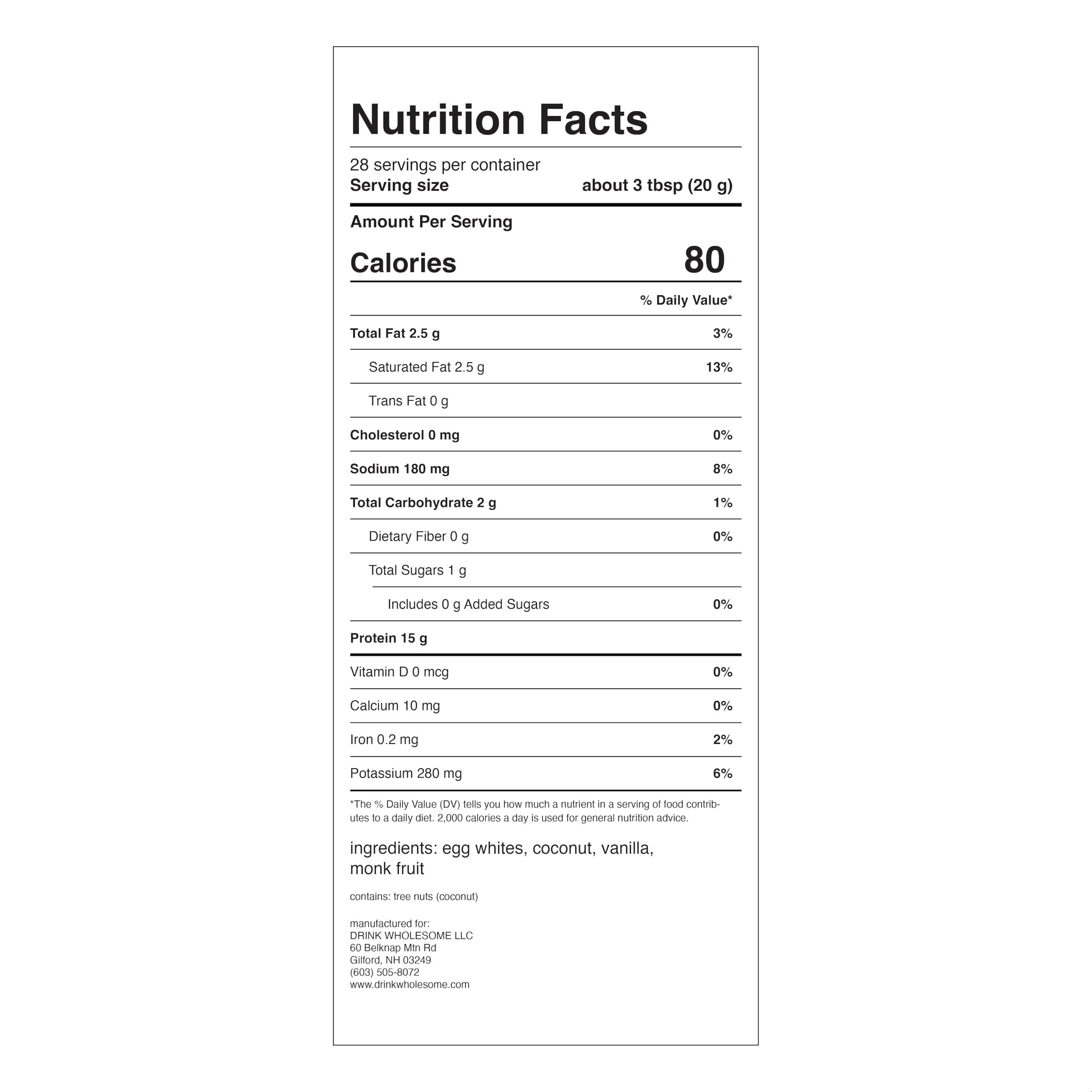 drink wholesome drink wholesome Vanilla Egg White Protein Powder | for Sensitive Stomachs | Gut Friendly | Dairy & Lactose Free | No Artificial Sweeteners | Carnivore & Paleo | Safe for Kids & Seniors