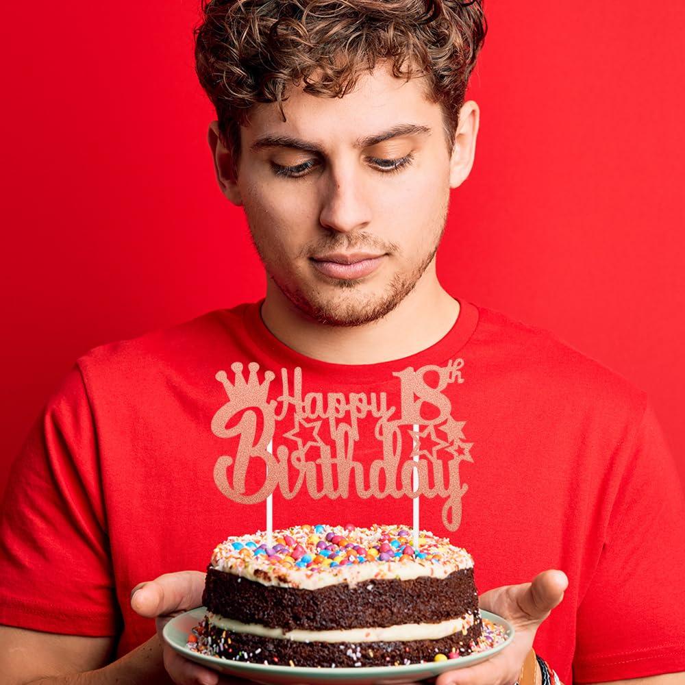 Cytokio 18th Birthday Cake Topper, Glitter Rose Gold 18 Cake Topper, Happy Birthday Cake Topper, Birthday Cake Toppers, Number 18 Eighteen Years Old Birthday Cake Topper for Eighteenth Birthday Cake Decor