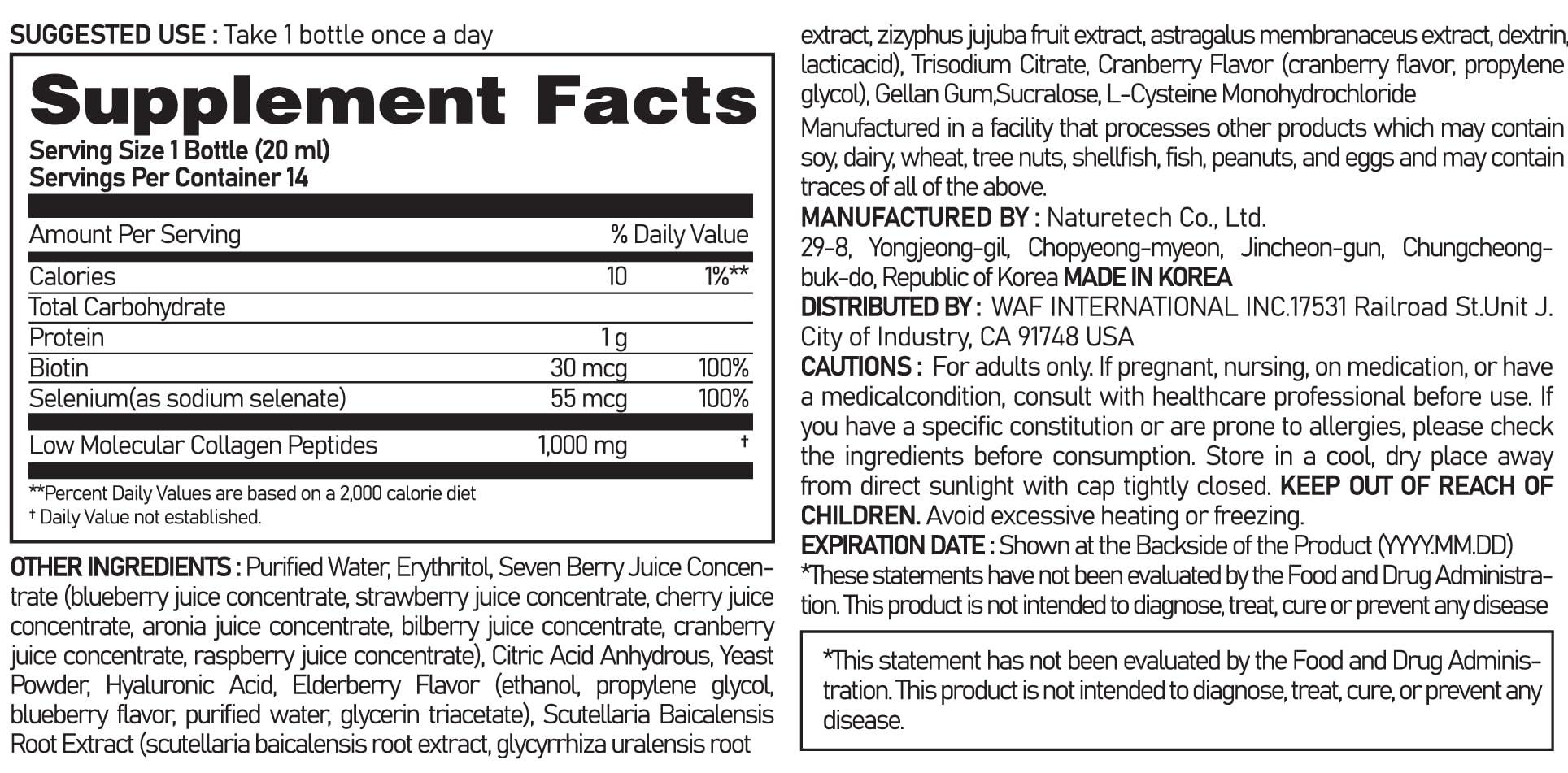 EVER COLLAGEN EVER COLLAGEN Beauty Ampoule - Liquid Marine Multi Collagen Drink Low Molecular Collagen Peptitdes Drinkable Supplement for Hair, Skin, Nail (1 Bottle Per Day, 14 Bottles)