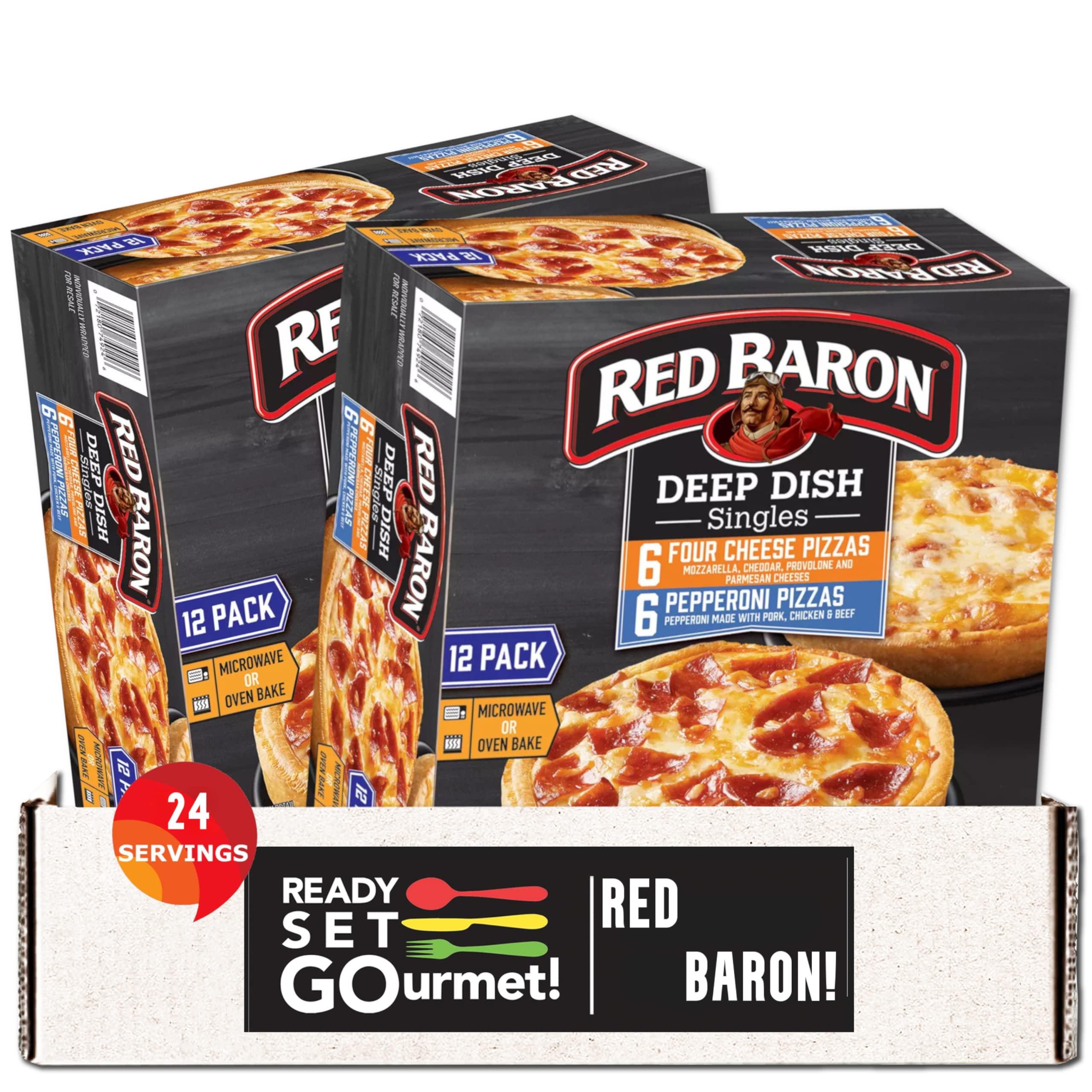 Ready Set Gourmet Red Baron Singles Deep Dish Pizza Variety Pack - Four Cheese Pizzas and Pepperoni Pizzas - 2 Pack (6 Cheese, 6 Pepperoni Each Box) - Ready Set Gourmet Donate a Meal Program