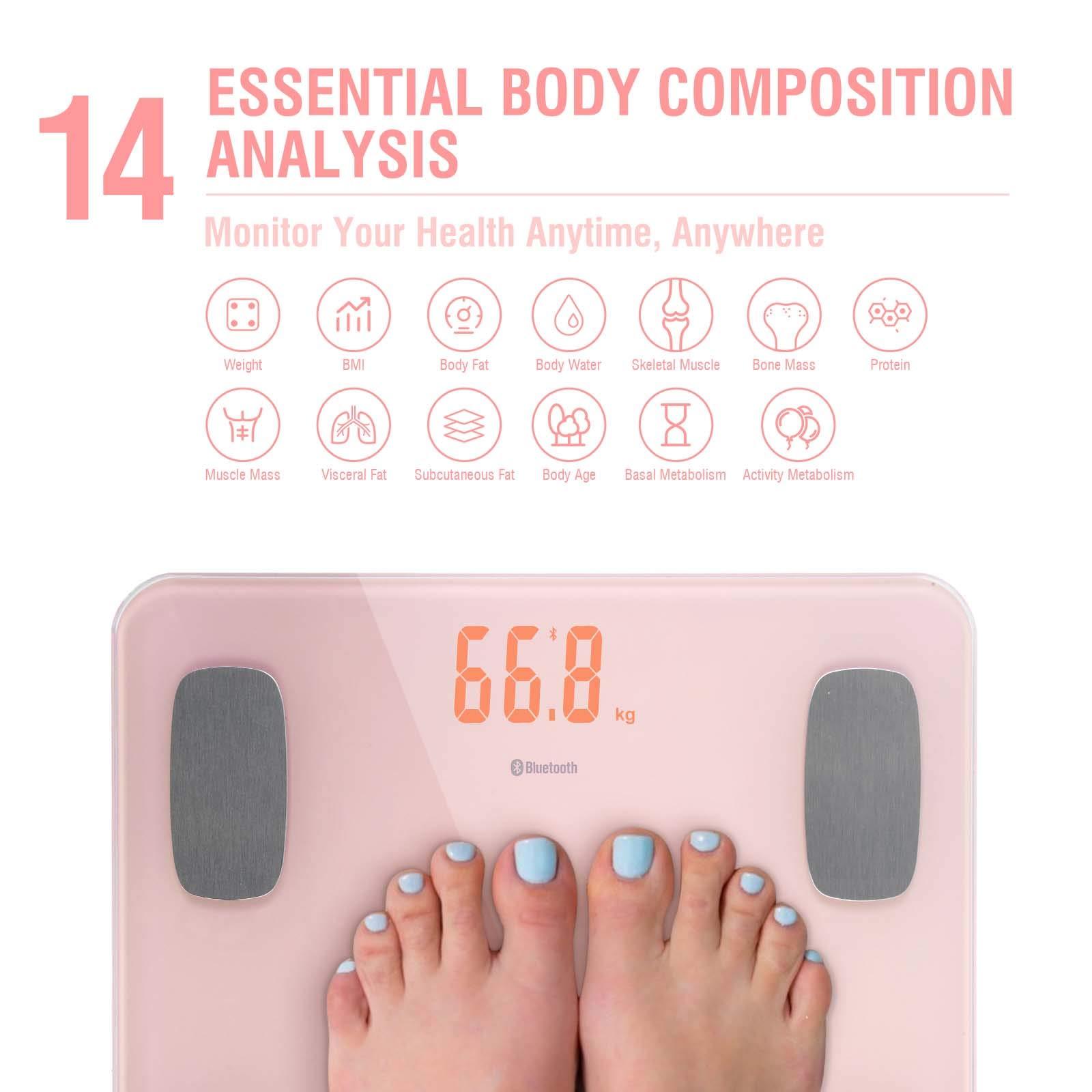 AGM himaly Body Fat Scale, Smart BMI Scale Digital Bathroom Wireless Weight Scale, Body Monitor Health Composition Analyzer with Smartphone App sync with Bluetooth-Compatible, 400 lbs - Pink