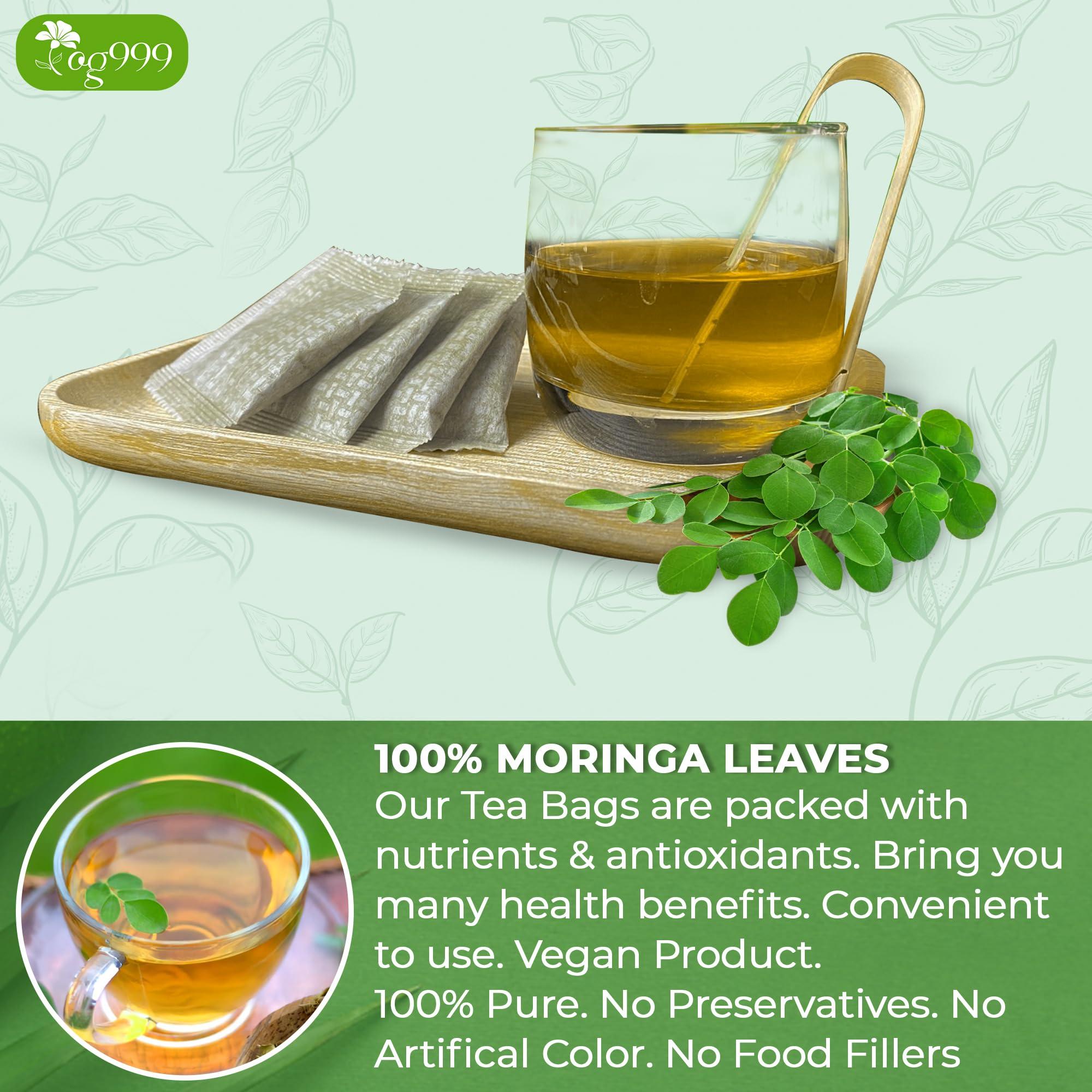 TOG999 TOG999, Premium 120 Moringa Leaf Tea Bags, 100% Natural & Pure from Moringa Leaves. Loose Leaf Moringa Herbal Tea. Moringa Leaf Tea. No Sugar, No Caffeine, No Gluten, Vegan.