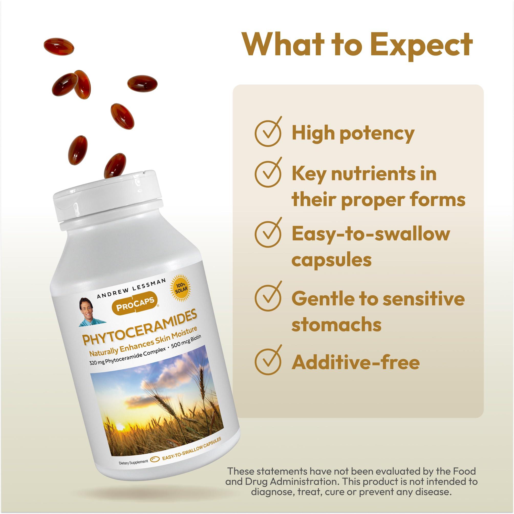 ANDREW LESSMAN ANDREW LESSMAN Phytoceramides with Biotin 240 Softgels - Skins Vital Natural Internal Moisturizer. Naturally Enhances Soft, Smooth, Radiant Skin. No Additives. Small Easy to Swallow Softgels