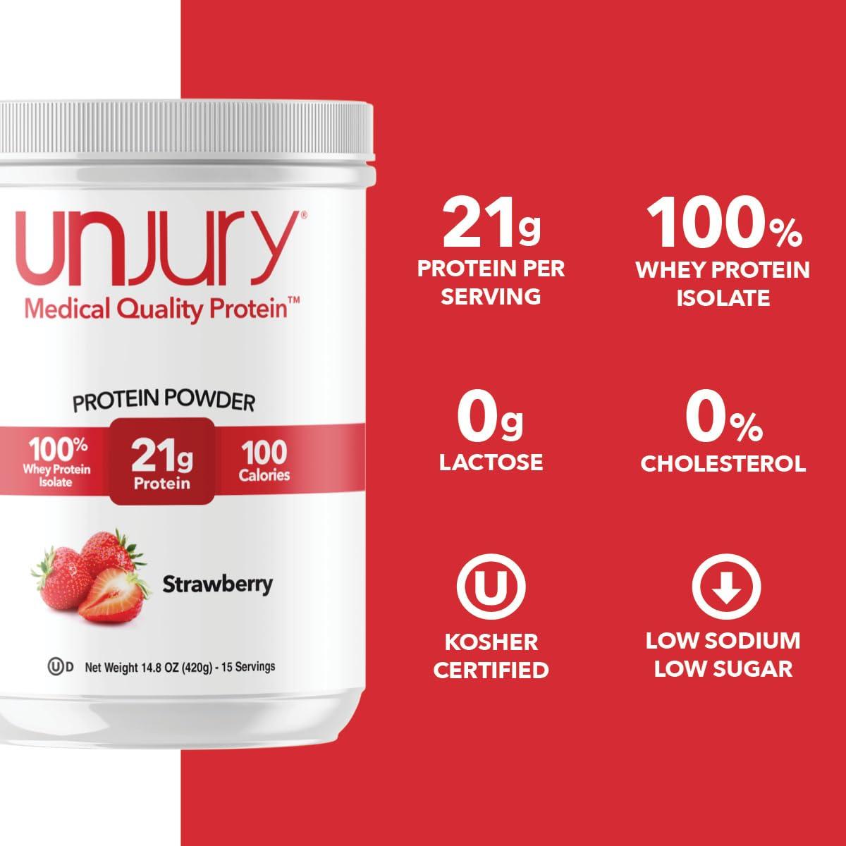 Unjury Unjury Whey Protein Powder | Strawberry | 21g 100% Whey Isolate Protein Powder | Low Carb and Lactose Free | Gluten Free | Certified Kosher | 15 Servings