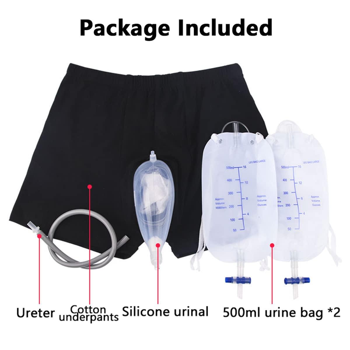 XUIAQZW Male Urine Collector, Wearable Urine Collection Bag for Men, Men\'s Portable External Catheter Device with Two 500ml Urine Bag Reusable (M)