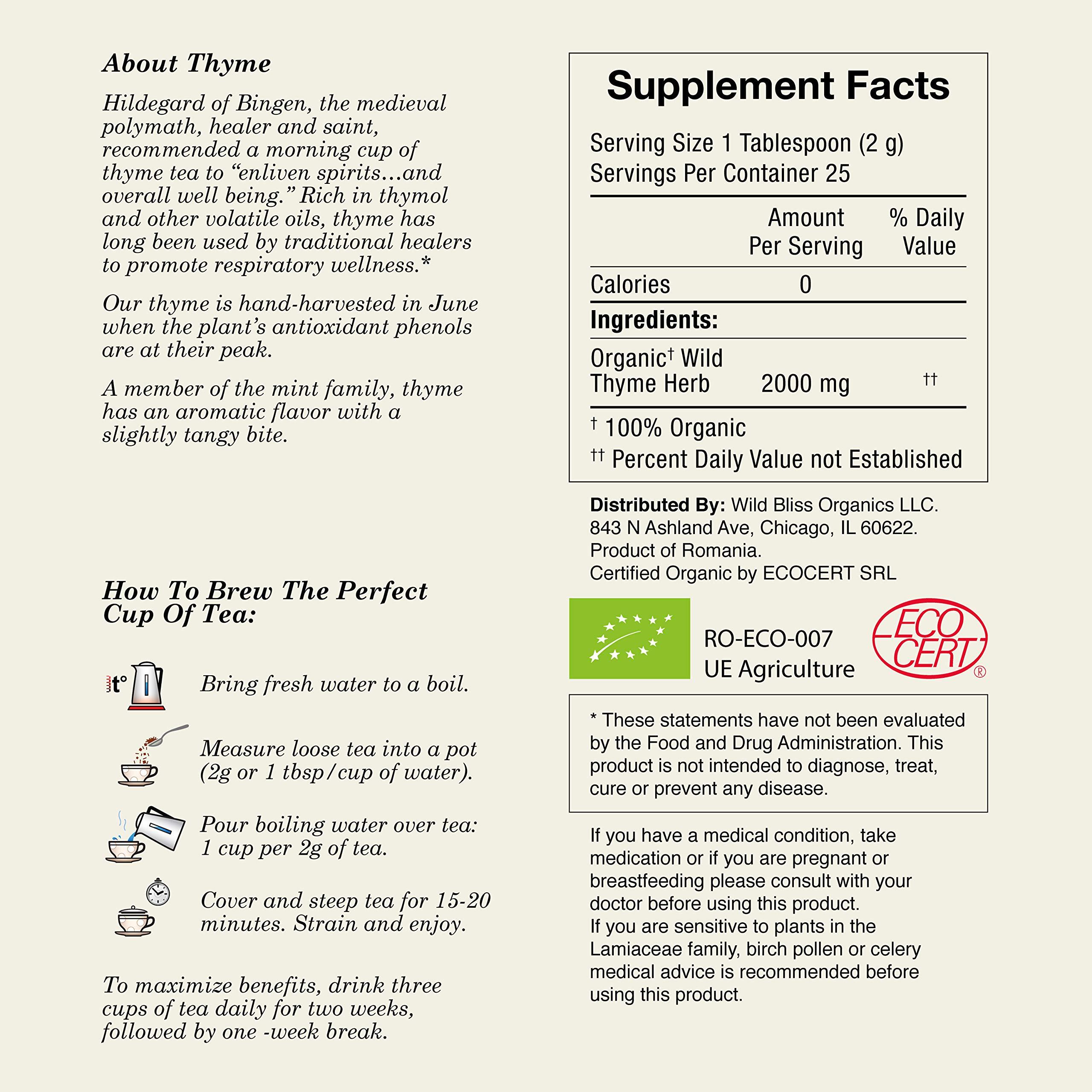 Wild Bliss Wild Bliss Organic Wild Breckland Thyme Tea - Caffeine Free Loose Leaf Herbal Tea - Resipratory and Digestion Support - 1.76 Oz - 25 Servings