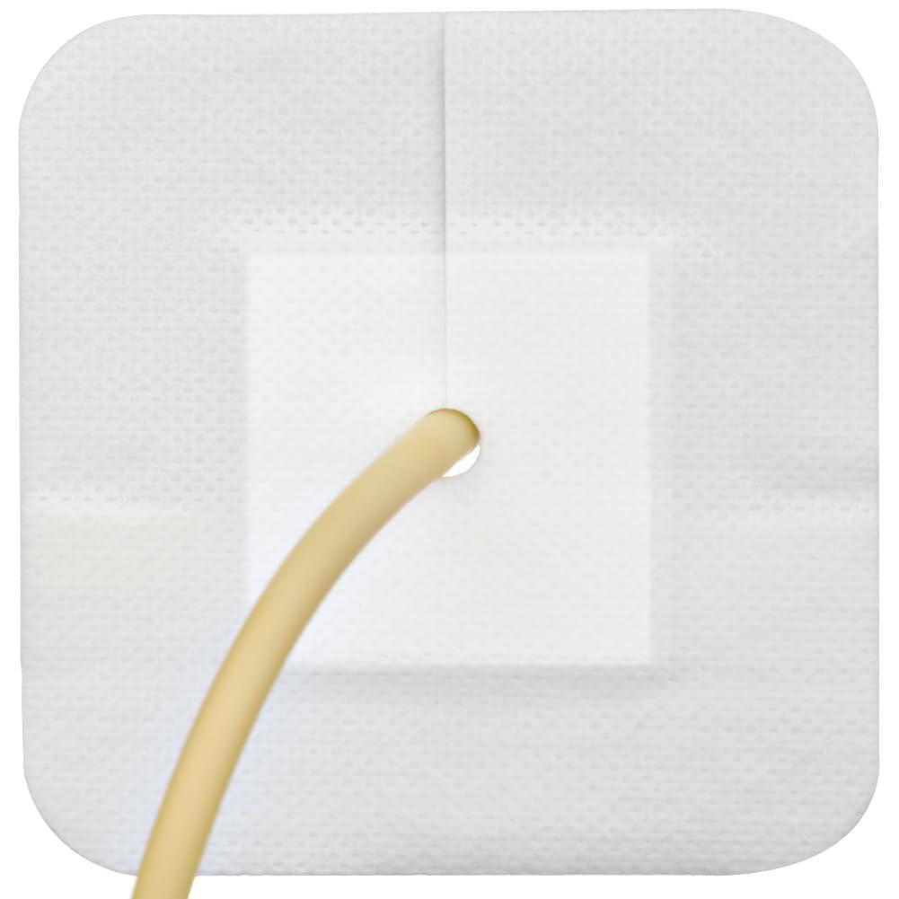 GoToHere Feeding Tube Adhesive Wound Dressing Sponge Split Drain Bandage for Peg G J Supra-Pubic Incision Bordered Guaze Pad Off-Cut Catheter Stabilization Device Holder Post Surgery 4\"X4\", Pack of 20