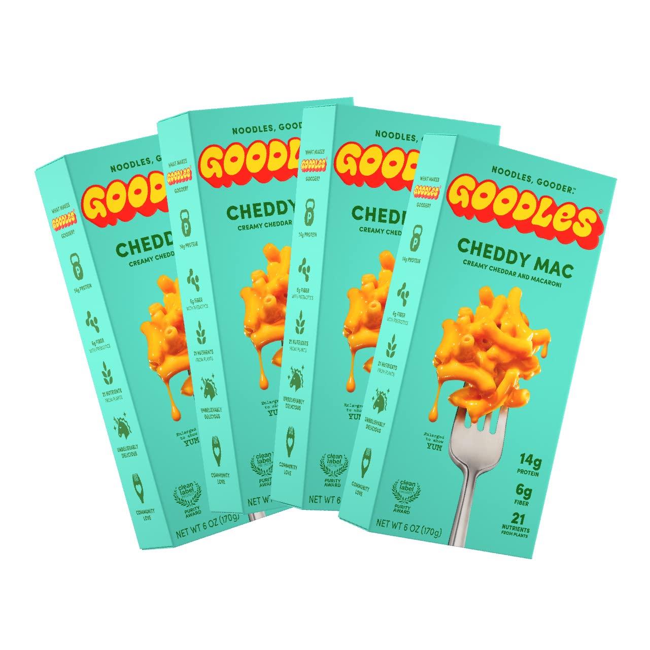 Goodles Goodles Cheddy Mac & Cheese 4 Pack, 6oz - 14g Protein, 6g Fiber with Prebiotics, 21 Plant-Based Nutrients and Made w/REAL Cheese! | Clean Label Certified