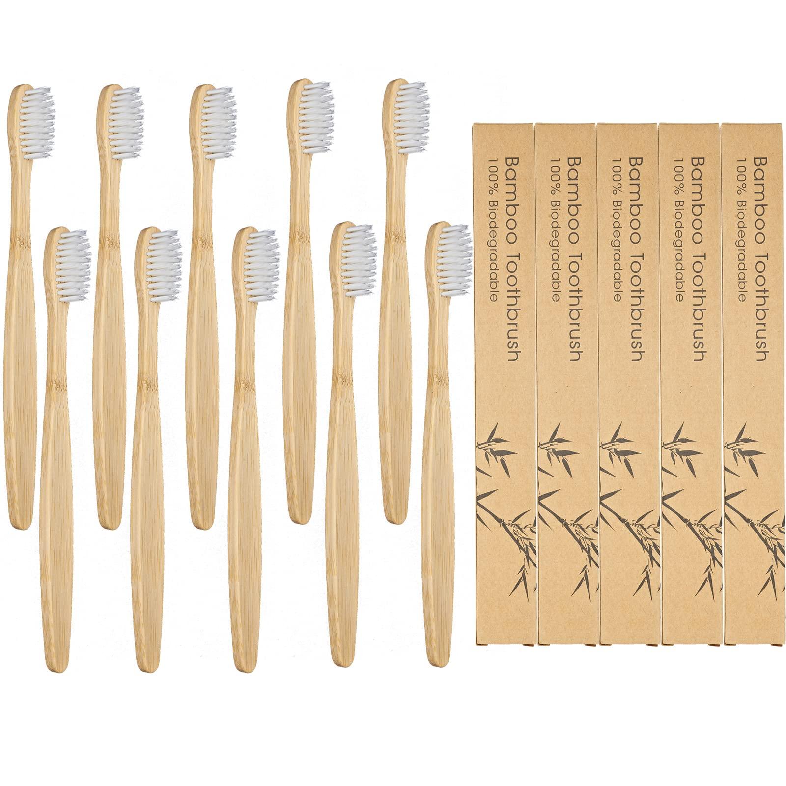SEVENHEAD SEVENHEAD 10 PCS Bamboo Toothbrushes Soft Bristles Wooden Toothbrushes for Adult, Natural Biodegradable BPA Free Eco Friendly Toothbrushes White