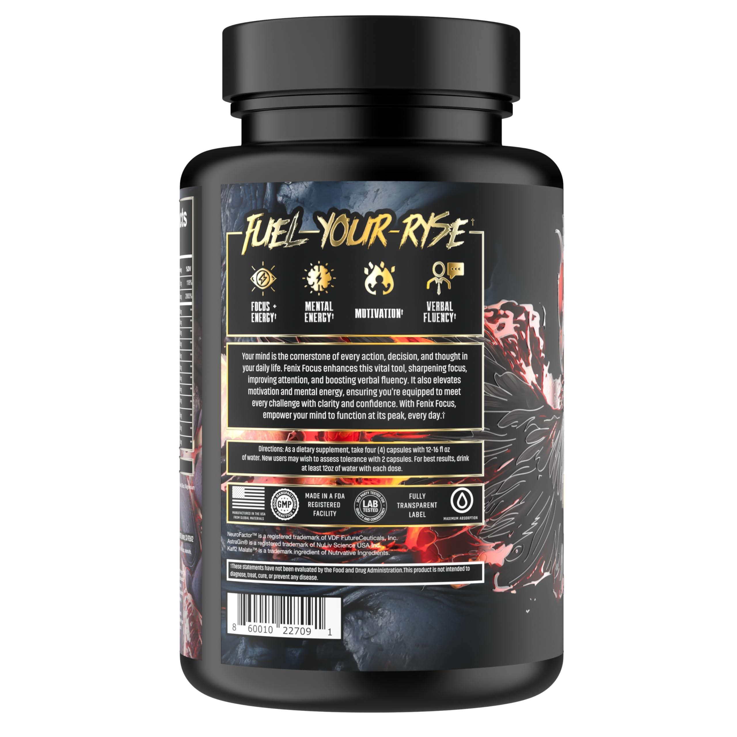 RysnFenix RysnFenix Fenix Focus Advanced Nootropic Brain Health, Memory, Focus Supplement - Fast & Slow Caffeine + Theanine & B12 - Less Brain-Fog - Brain Boost - Artichoke, Tyrosine, Choline - 100 Capsules
