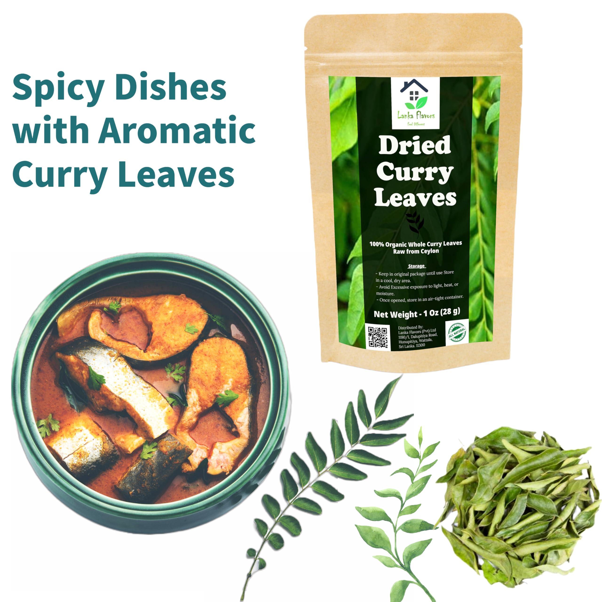 Lanka Flavors Feel Different Dried Curry Leaves 0.7 Oz (20 g) Whole Herbs Leaf for Asian Spices Food Organic Natural Air Dried Kari Patta Aromatic Flavors - Lanka Flavors Feel Different