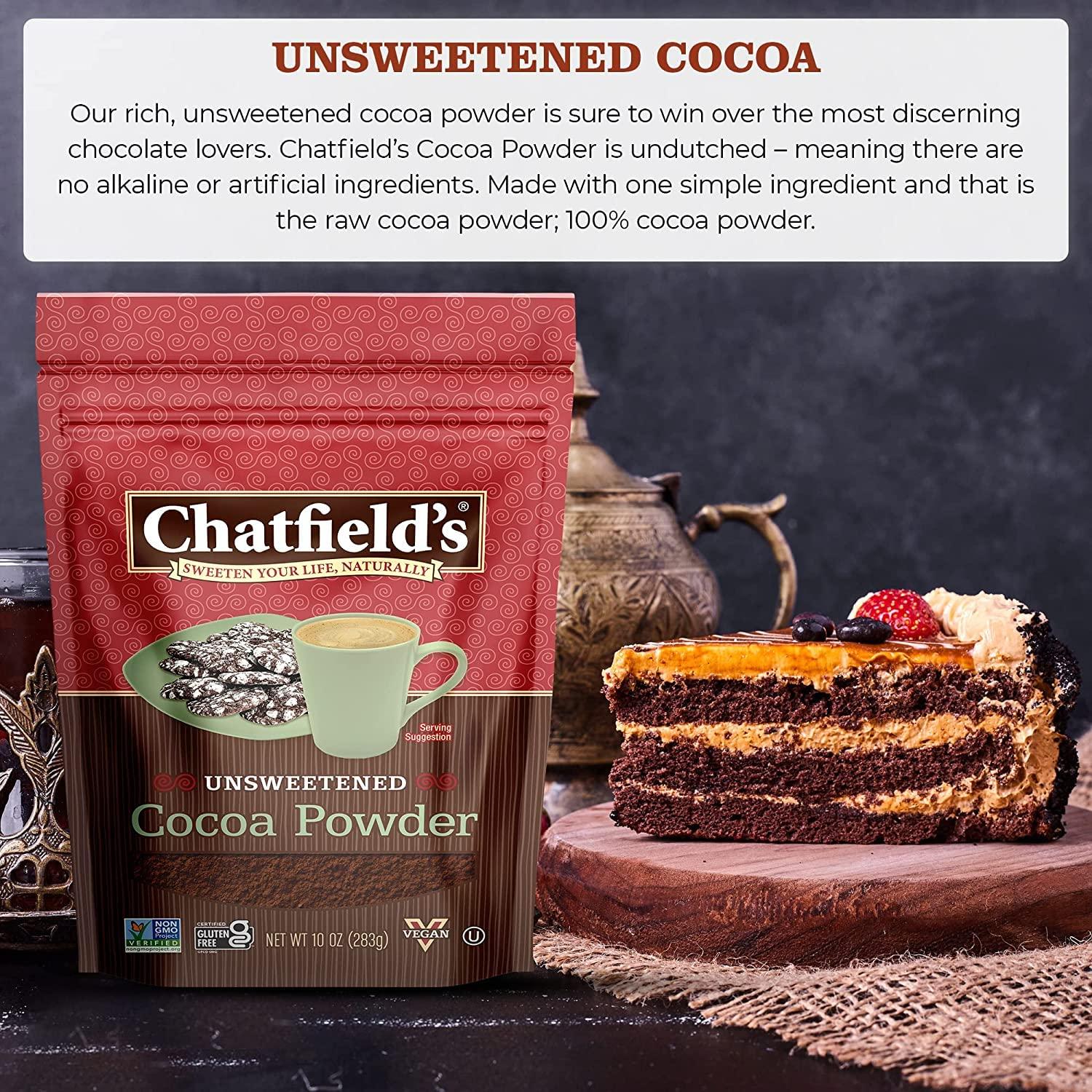 Chatfield\'s Chatfields All Natural Cocoa Powder Unsweetened 10-oz Pouch, Natural and Nutritious, Premium Quality, Sugar-Free, Gluten-Free, Vegan, Kosher, Non-GMO Verified - (3 Pack)