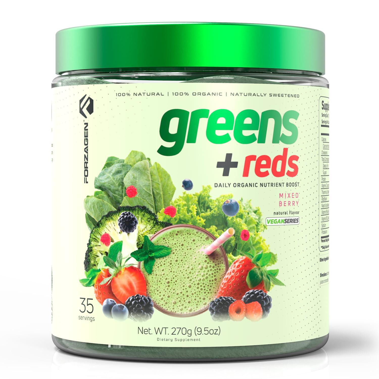 Forzagen FORZAGEN Vegan Greens & Reds Superfood Powder - Organic Super Greens Powder | Premium Veggie Powder Supplement | 35 Servings Reds and Greens Superfood Powder