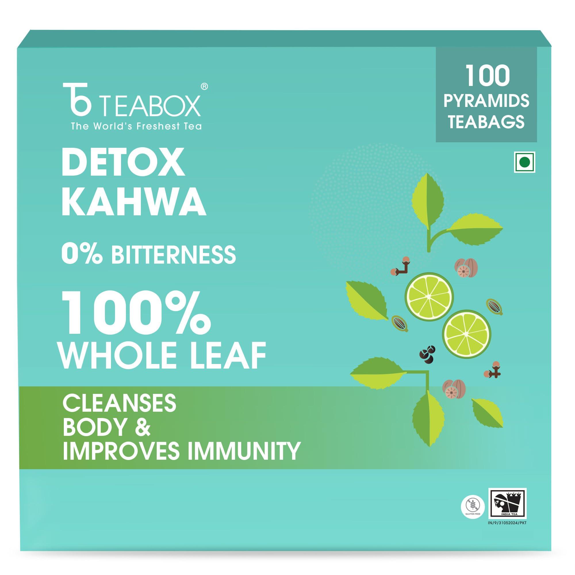 Teabox Teabox Detox Kahwa Green Tea Bags 100 pcs | For Natural Body Cleanse & Cold Relief | Made with 100% Indian Herbs & Spices