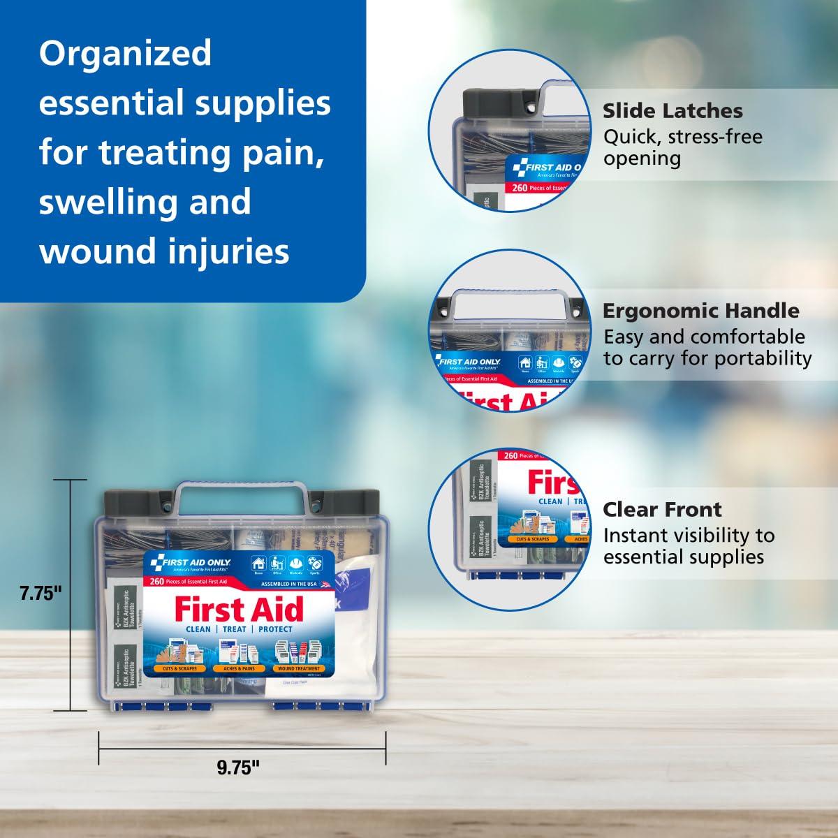 First Aid Only First Aid Only 91248 OSHA-Compliant First Aid Kit, All-Purpose 50-Person Emergency First Aid Kit for Business, Worksite, Home, and Car, 260 Pieces