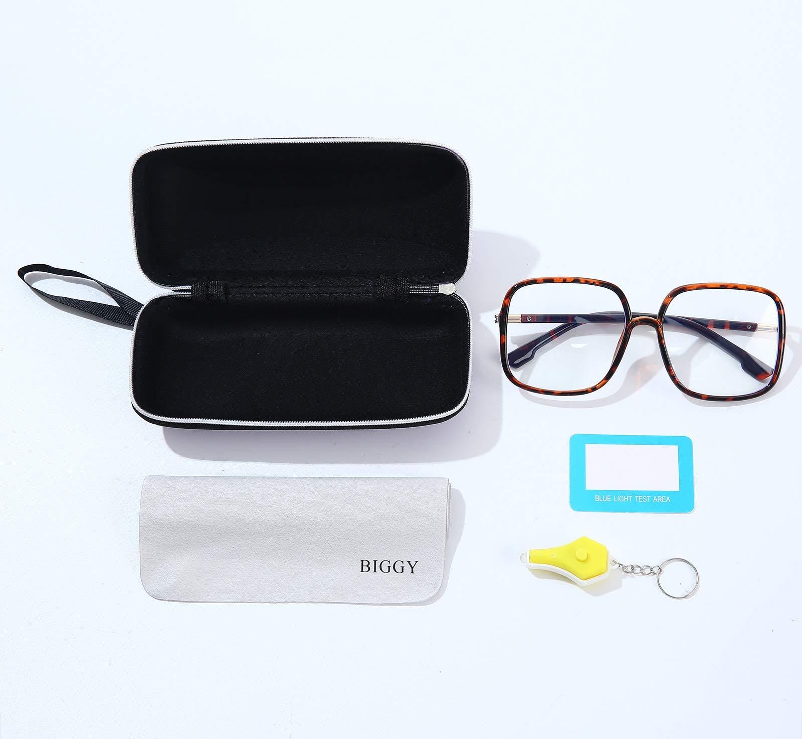 BIGGY BIGGY Oversized Square Blue Light Blocking Glasses - Ultralight Anti Eyestrain | Reduce Eye Strain Nerd Glasses, Reading book/TV/Computer/Gaming Frames for Women Men, Anti UV (rectangle leopard)