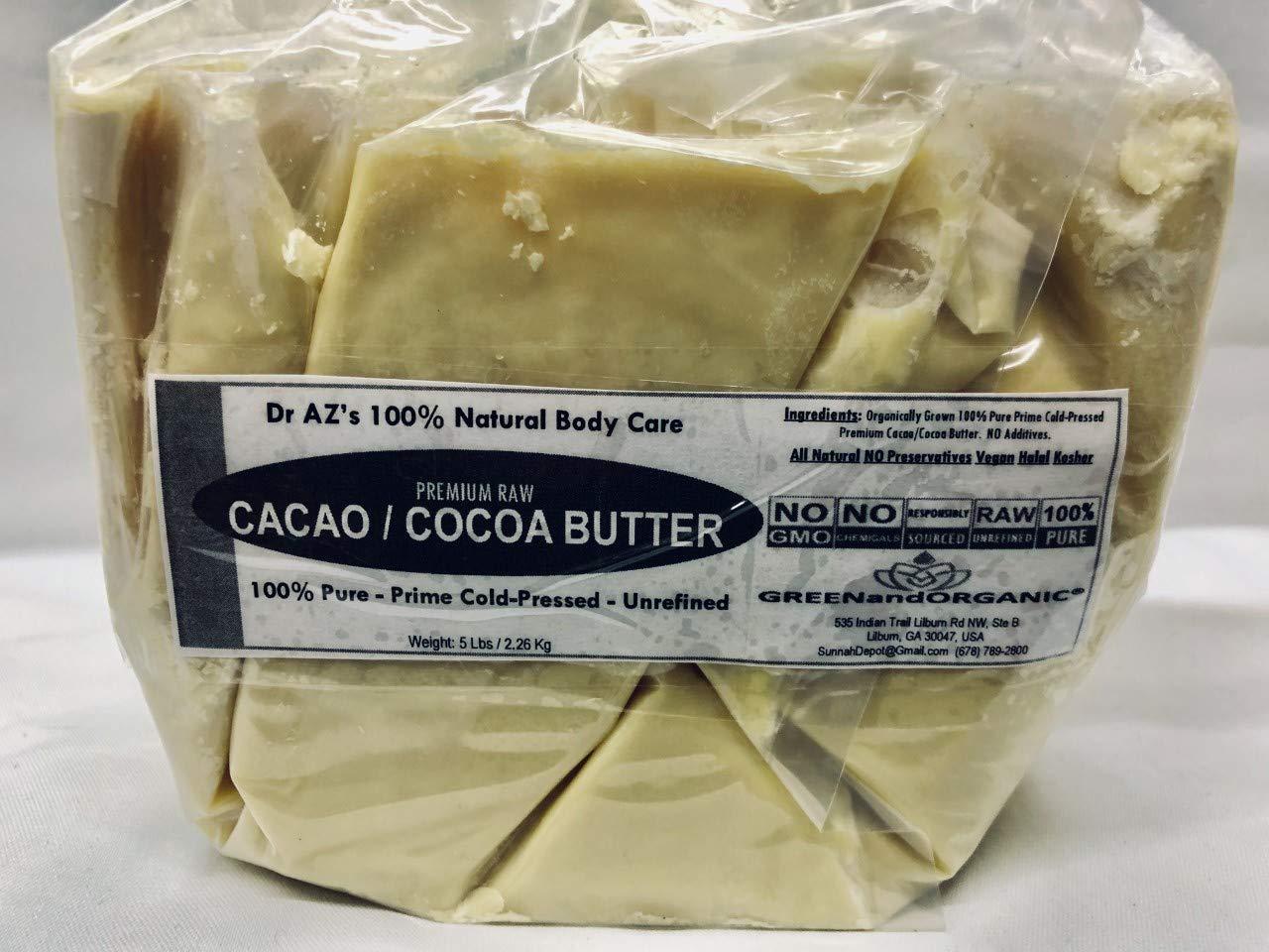 GREENandORGANIC GREENandORGANIC 5Lbs RAW Cocoa Butter/Cacao BUTTER Organic Unrefined Natural 100% Pure Prime Cold Pressed Virgin Fresh Body Butter Skin Moisturizer DIY Lotion Balm Beauty Care