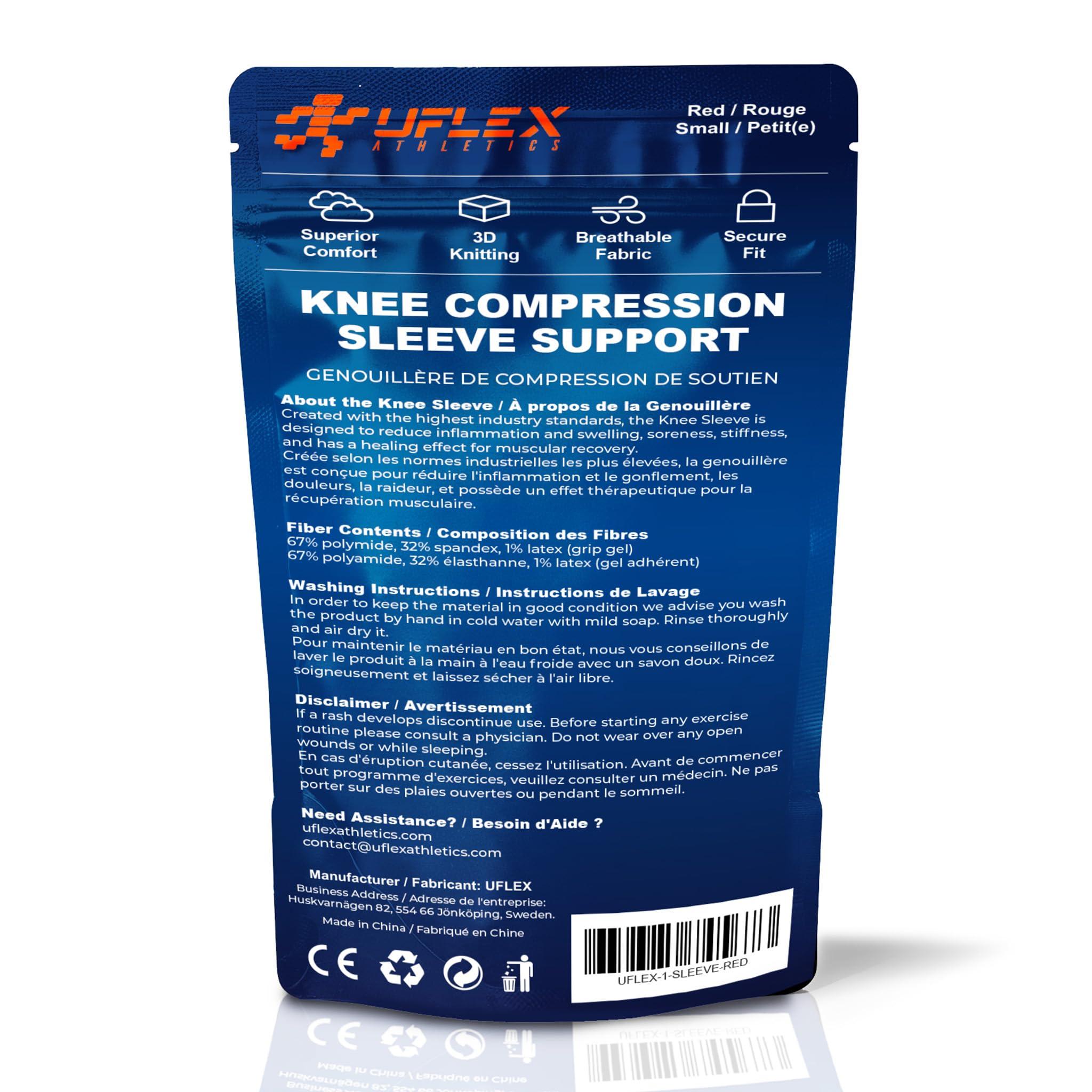 UFlex Athletics UFlex Athletics Knee Compression Sleeve Support for Women and Men - Knee Brace for Pain Relief, Fitness, Weightlifting, Hiking, Sports - Red, X-Large