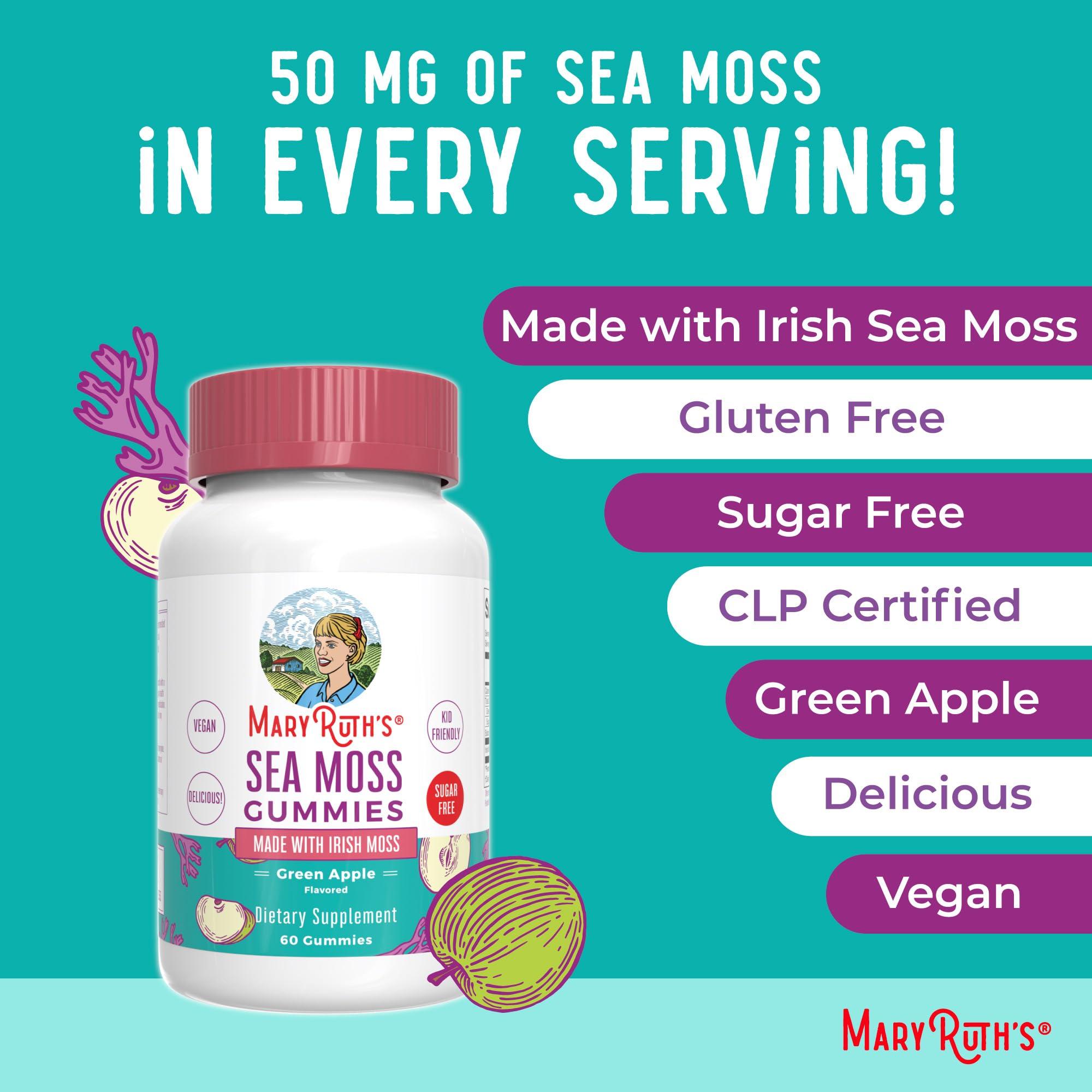 MaryRuth Organics MaryRuth Organics Gummies Sugar Free Made with Irish Sea Moss for Gut Health and Immune Support Formulated for Adults and Kids Ages 4+ Vegan Non-GMO Gluten Free | 60 Count