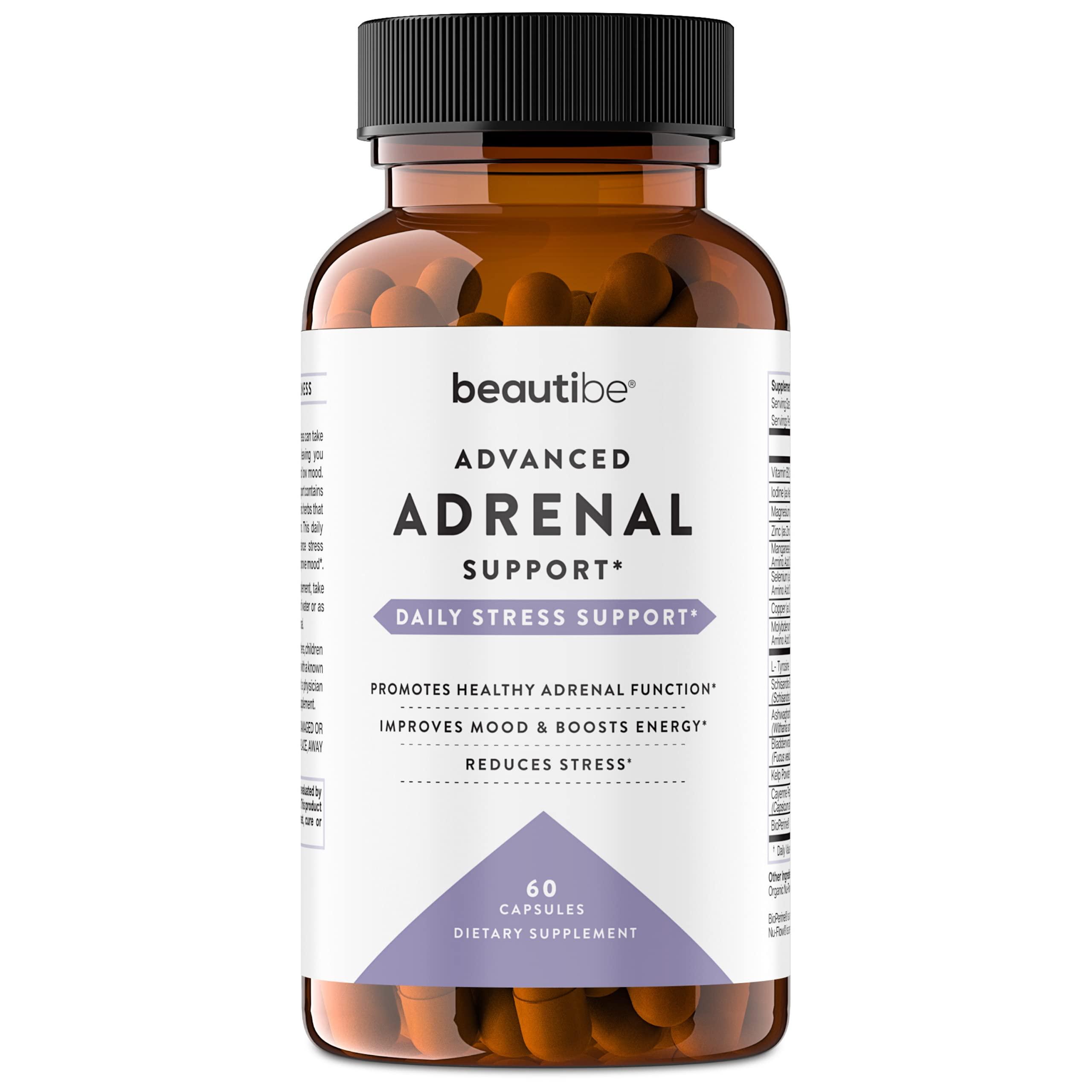 BeautiBe Adrenal Support for Women & Men Cortisol Manager Natural Stress Relief Supplement - Adrenal Fatigue, Mood Health, and Energy Supplements with Ashwagandha & L-Tyrosine 60 Non-GMO Veggie Capsules