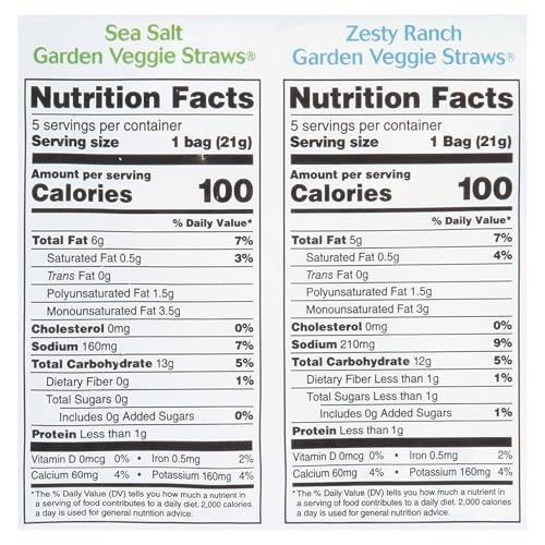 Sensible Portions Sensible Portions Veggie Straws Multi-Pack, Sea Salt and Zesty Ranch Flavor, Gluten-Free Chips, Individual Snacks, 0.75 Ounce Bag, 10-Pack