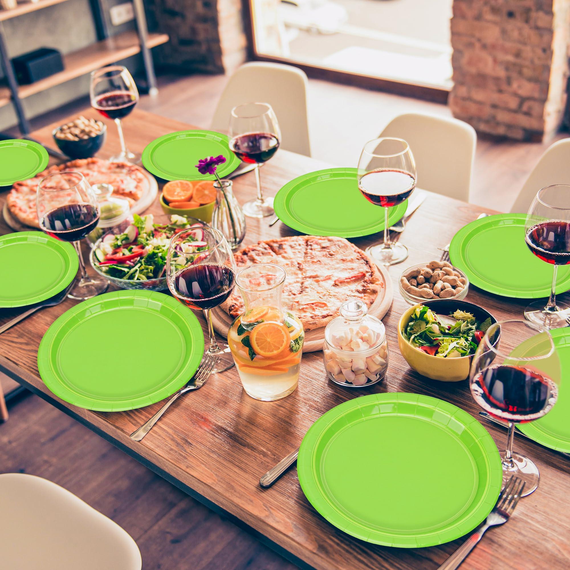 QZYL QZYL 50 PCS Disposable Paper Plates, 9 Inches Dinner Paper Plates Set, Lime Green Heavy Duty Paper Plates, Round Paper Plates for Daily Use Picnic Anniversary Birthday St Patricks Day Party Supplies