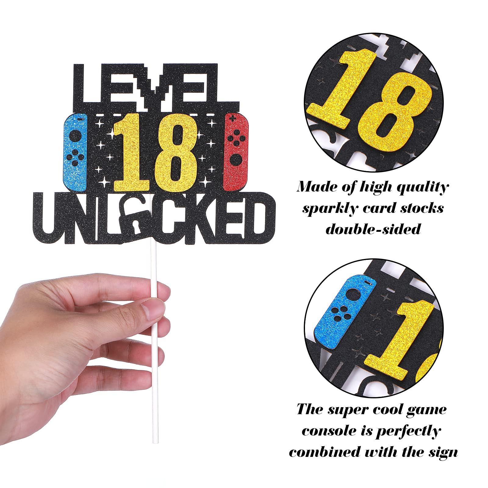 Prasacco Prasacco Level Unlocked Birthday Cake Topper DIY Level Up Happy Birthday Cake Topper Video Gaming Themed Party Decorations for Kids Boys Girls Gamer