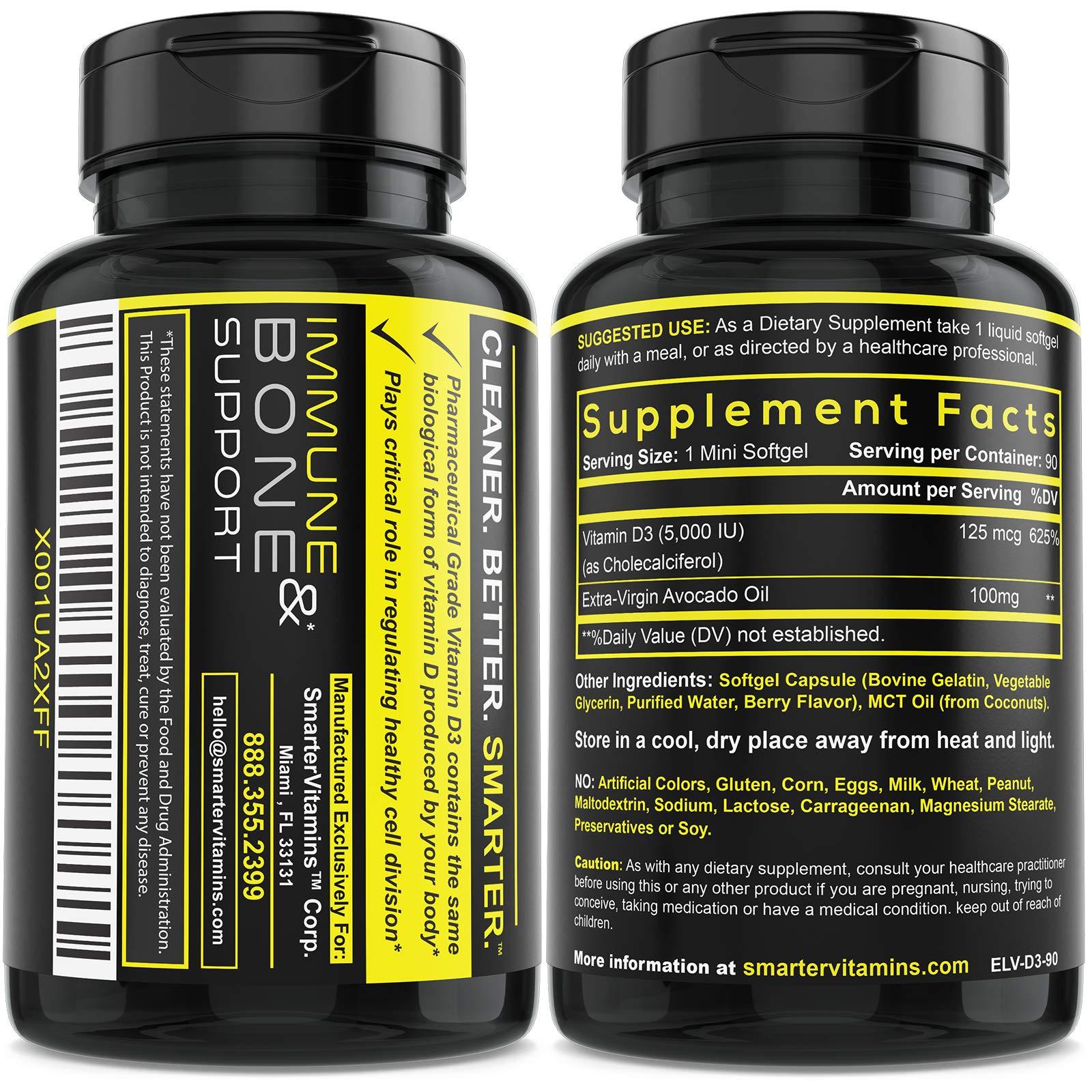 SmarterVitamins (3 Pack) Smarter Vitamin D3 5000 IU in Avocado Oil 125mcg 270 Mini Softgels