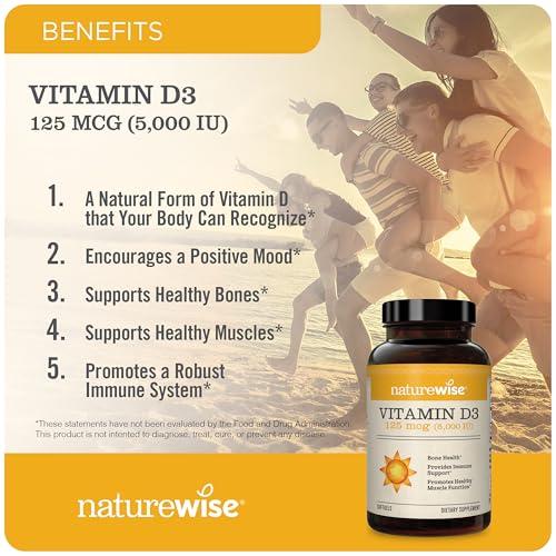 NatureWise NatureWise Vitamin D3 5000iu Healthy Bones Teeth Muscle Immune Support + Vitamin B Complex Cellular Energy Mental Clarity Women Men