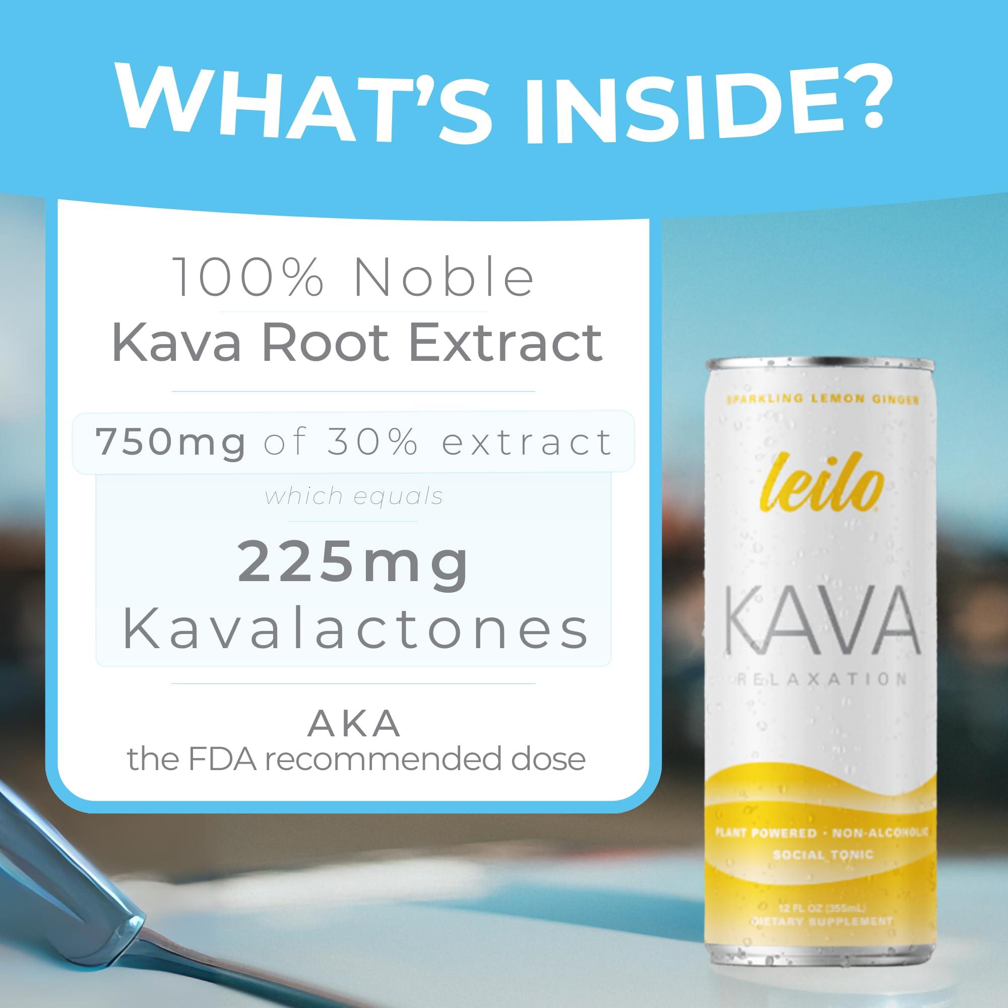 LEILO LEILO | Kava Powered Sparkling Relaxation Drink | Variety Sampler 6-Pack Non-ALC Calming Beverage Includes (3) Classic & (3) Mocktail Flavors | 12 fl oz Cans (Pack of 6)