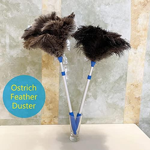 Seamue Feather Duster Feather Ostrich Feather Duster 60-70cm with Retractable Aluminum Handle Cleaning Supplies for Home Car Office Handle Dusters