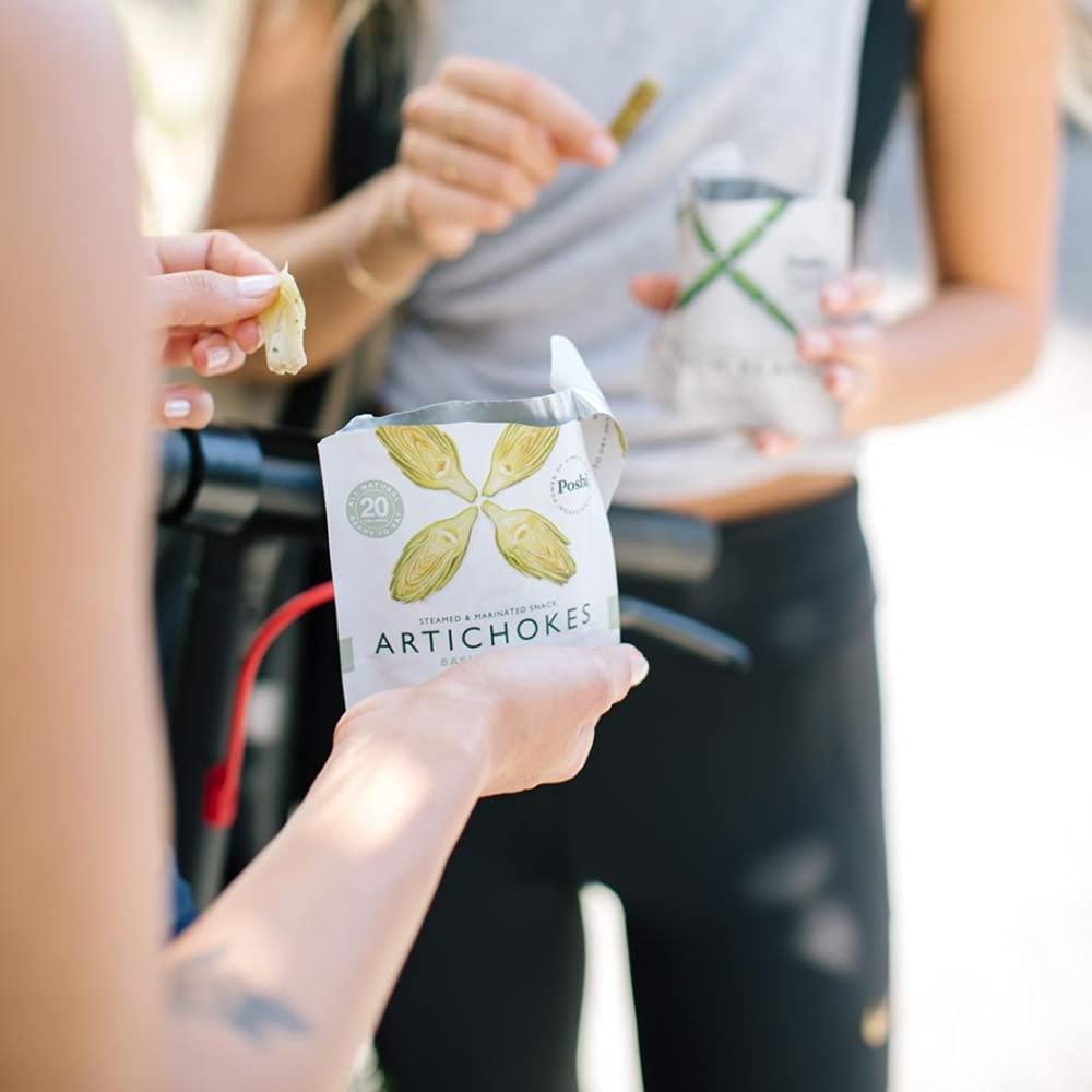 Poshi POSHI Marinated Artichoke Hearts Snack Pack | Basil + Thyme | Keto, Vegan, Paleo, Non GMO, Low Carb + Calorie, Gluten Free, Fully Cooked Vegetables, Gourmet, Healthy, All Natural (10 Pack, 1.58 oz)
