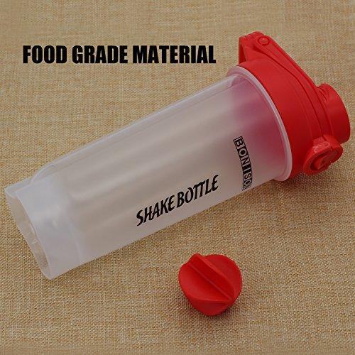 HOOPLE HOOPLE 24 OZ Mixers Protein Mixing Bottle Smoothies Shaker Mix Powders Shaker Bottle BPA and Phthalate-Free Plastic Leak Proof Bottle Loop Top Twist Cap Shaker (24oz-red)