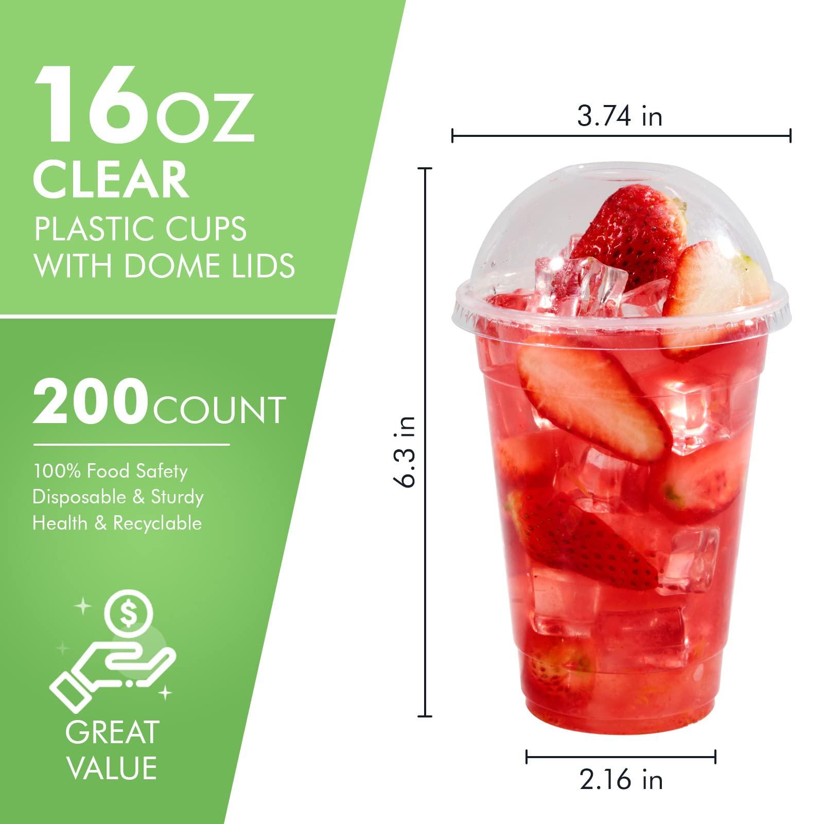 FOCUSLINE FOCUSLINE 200 PACK 16oz Clear Plastic Cups with Lids, Disposable Cold Drinking Cups, 16 Ounce Large Clear Cups with Dome Lids with Holes for Smoothie, Milkshake, Bubble Tea, Parfait