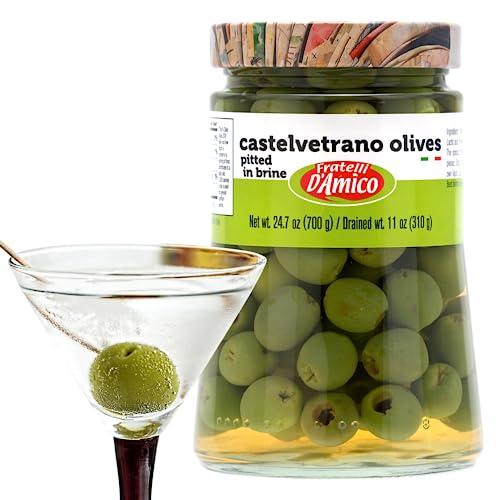 FRATELLI D'AMICO Castelvetrano Green Italian Olives Pitted, 24 oz, Premium Quality, Chef Selection, Sicilian Green Olives, Olive Pitted, 24 oz (700g), Imported From Italy, Natural Olive, Martini Olives for Stuffed, Fratelli D\'Amico