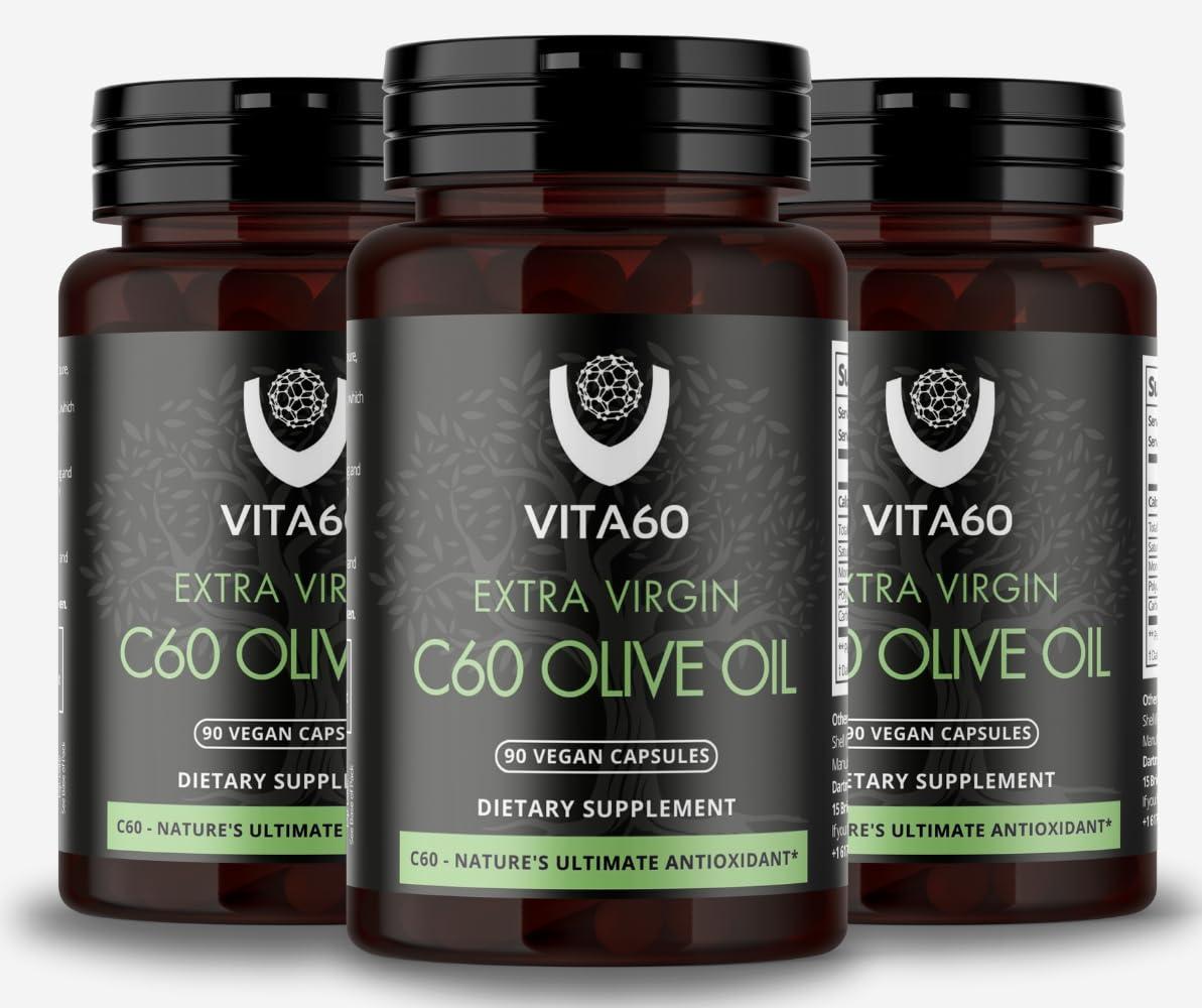 VITA60 VITA60 C60 Oil Capsules | Age-Defying Vitality and Antioxidant Support | 99.99% Pure Solvent Free C60 | Organic Oil | Vegan Friendly | Superior Customer Service (Olive Oil)