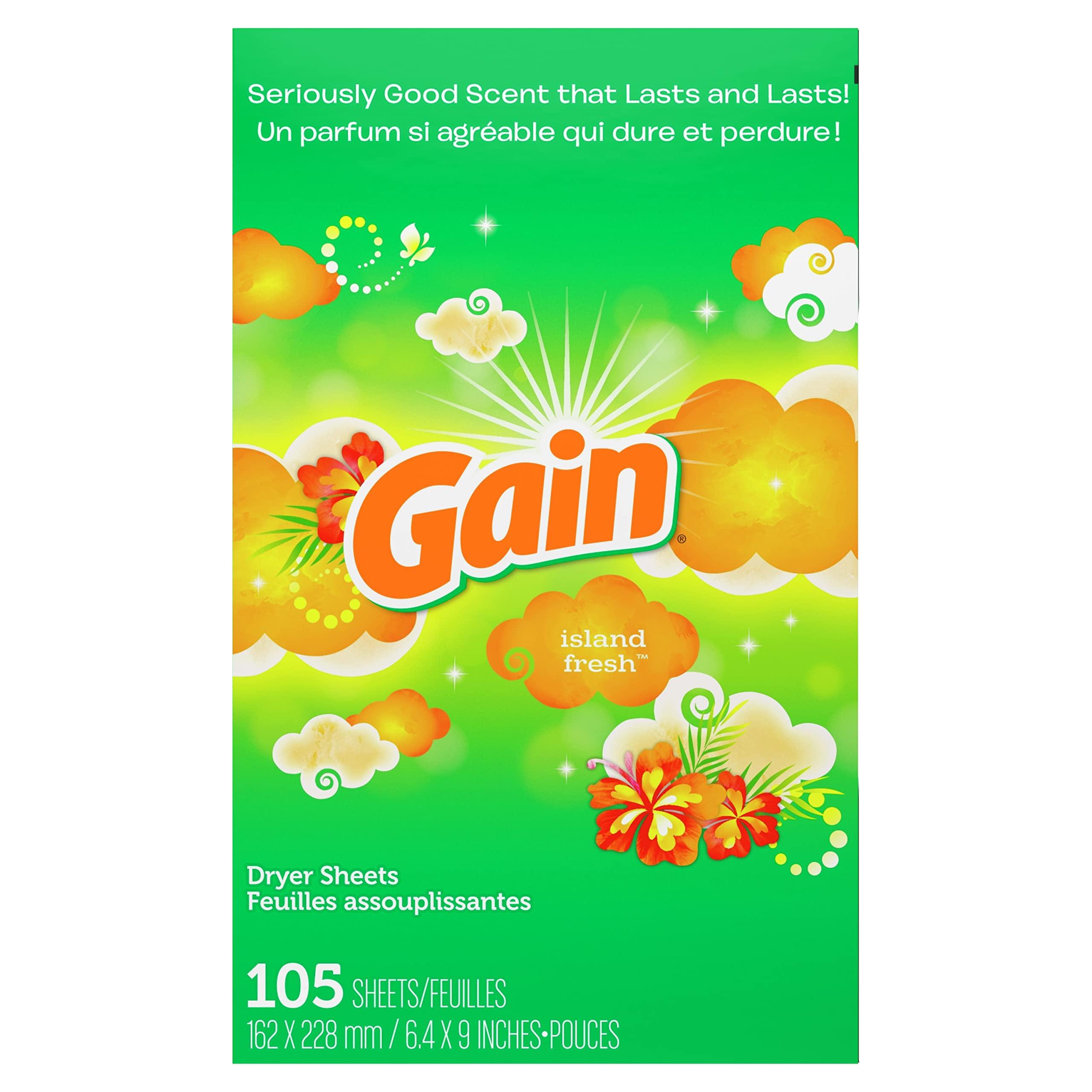 Gain Gain Fabric Softener Dryer Sheets, Island Fresh Scent, 105 count